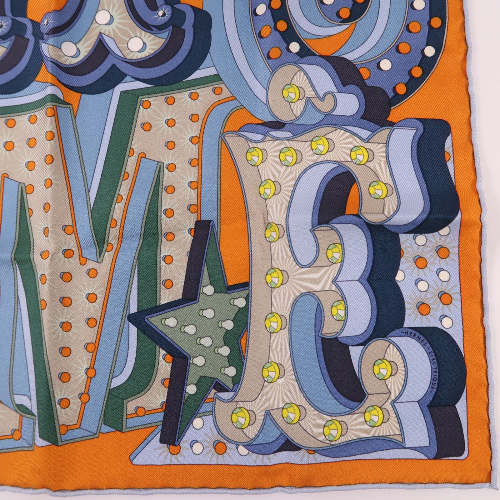 HERMES Scarf 40x40 Silk Orange Blue Multicolored