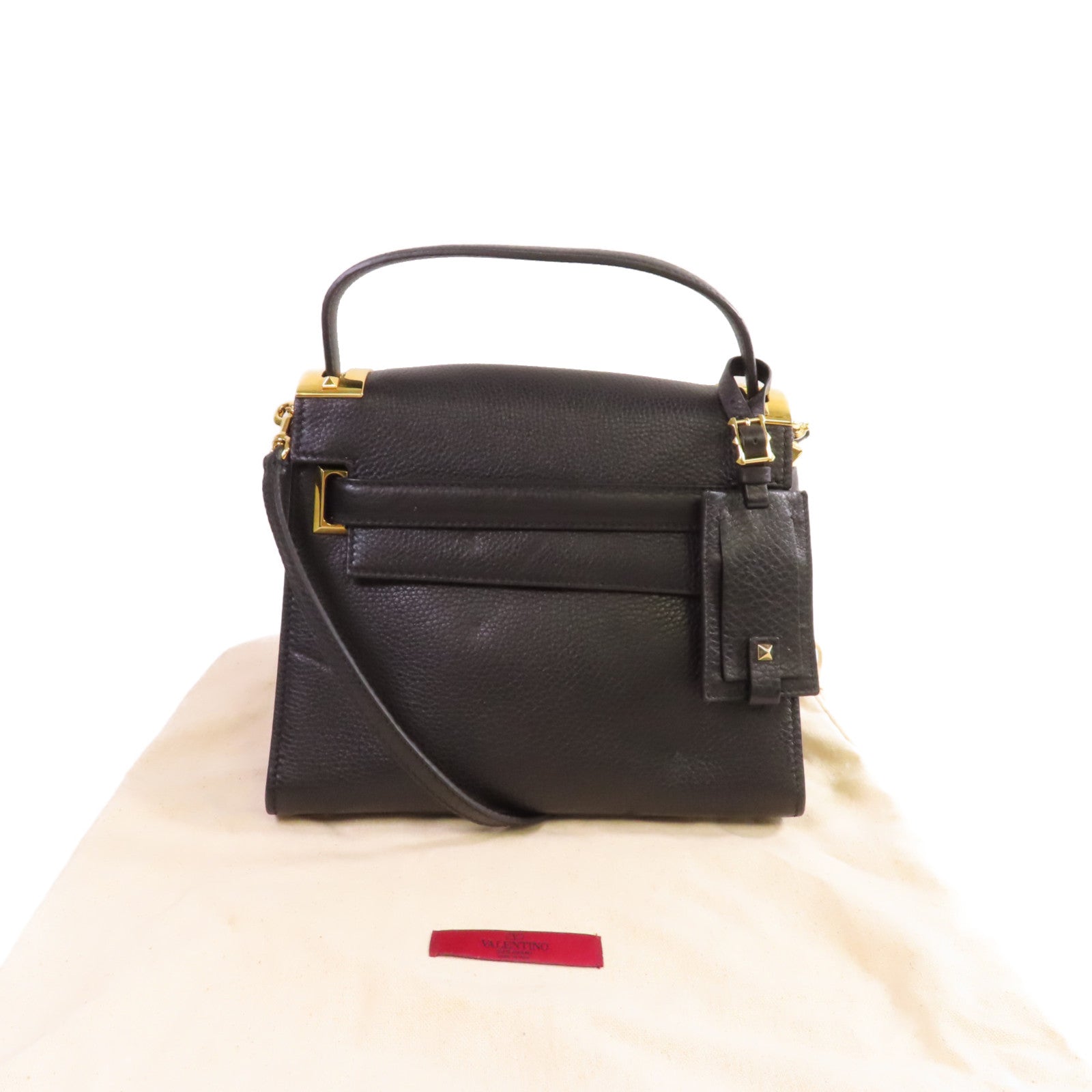 Valentino 牛皮皮革2Way Shoulder Bag金扣手挽肩背兩用袋黑色