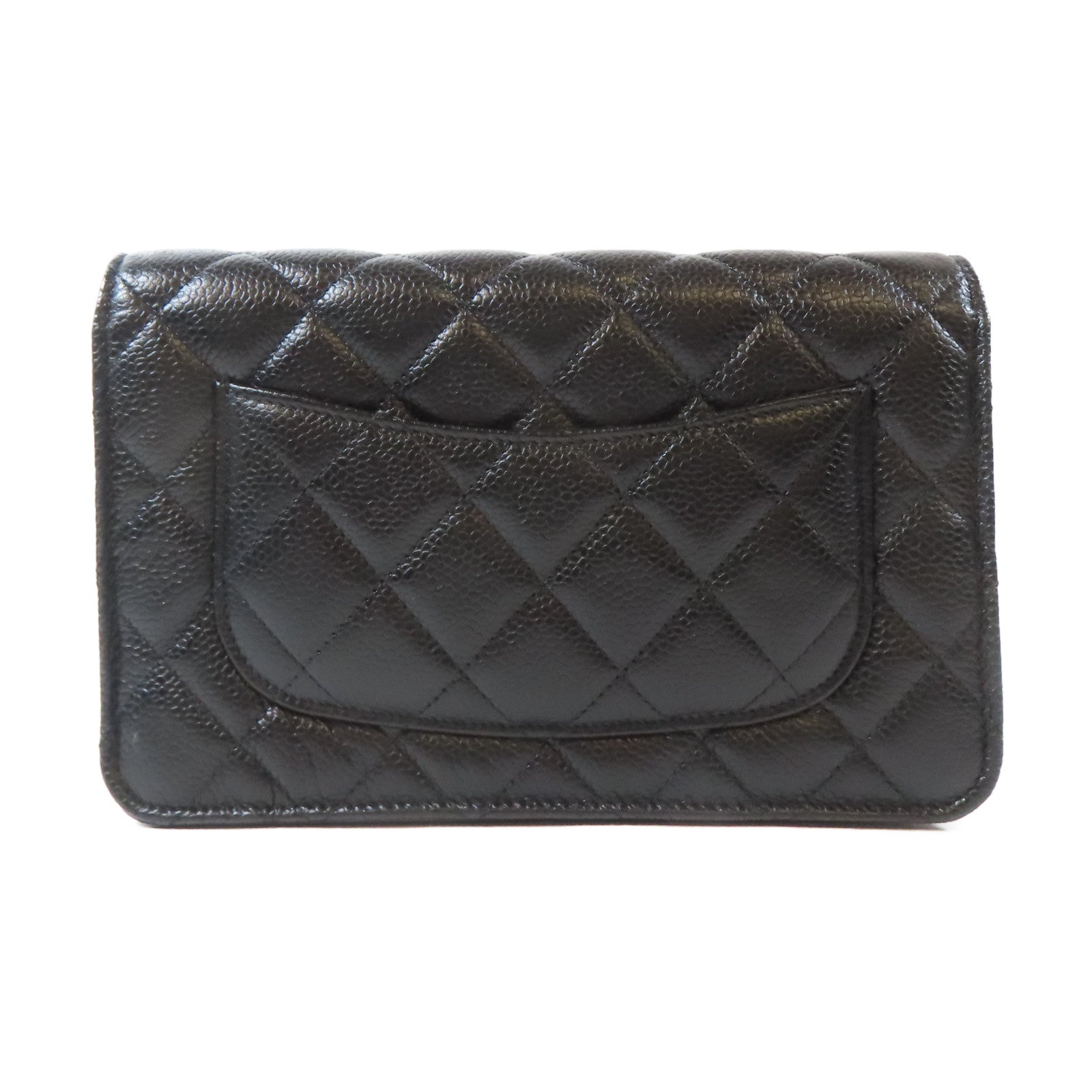 CHANEL 菱格Caviar皮革WOC Wallet On Chain金扣鏈帶肩背袋黑色