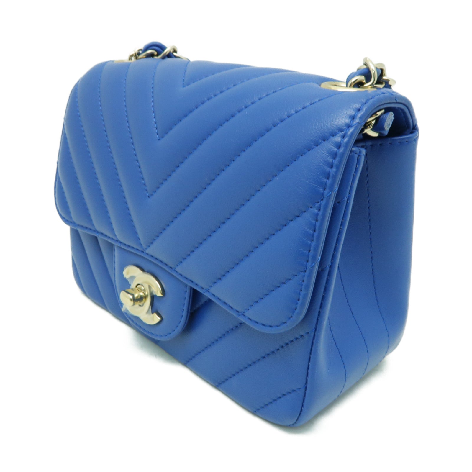 CHANEL 【激減優惠】羊皮皮革Classic Flap Mini 17金扣鏈帶肩背袋藍色