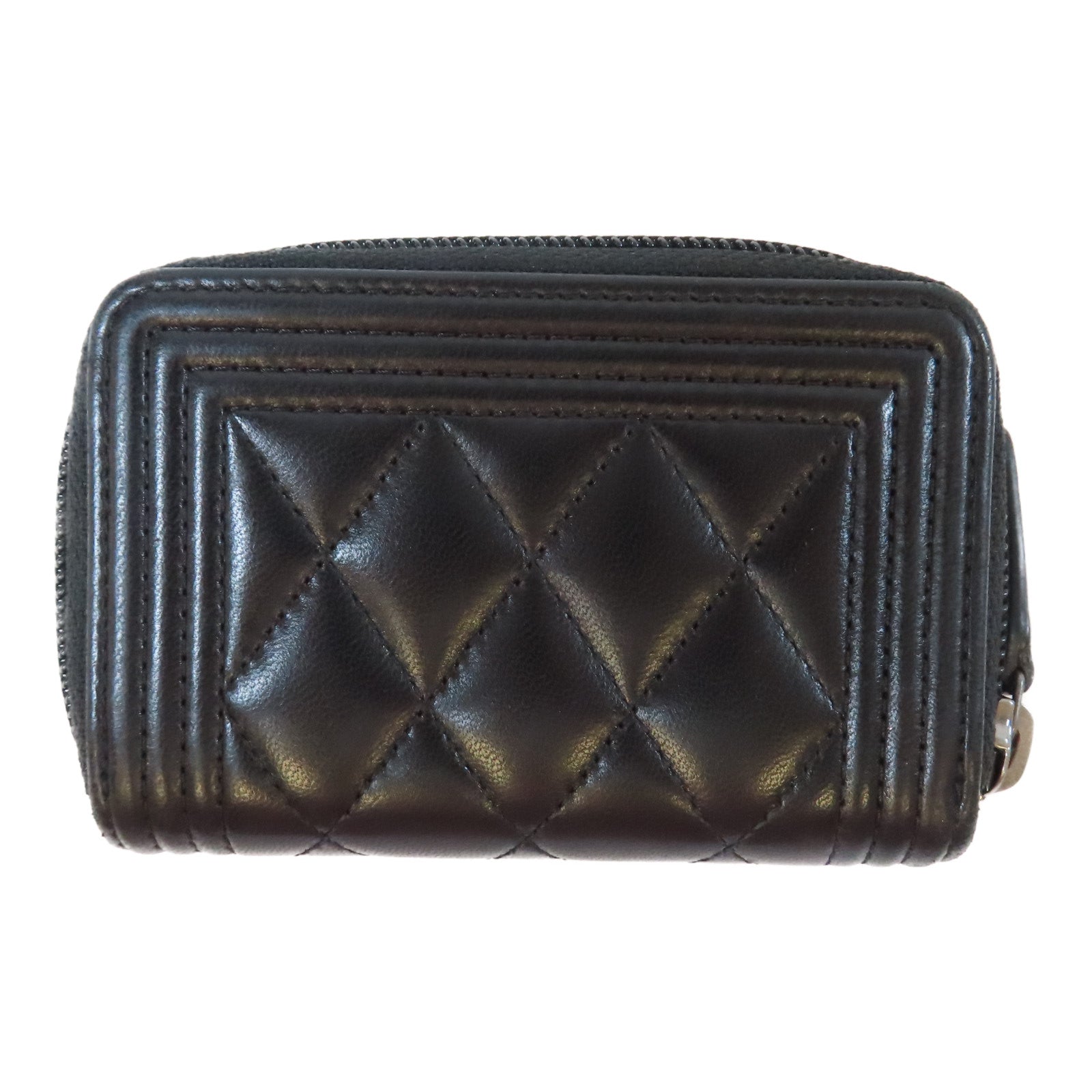 CHANEL 菱格羊皮皮革Card Case銀扣卡片套黑色