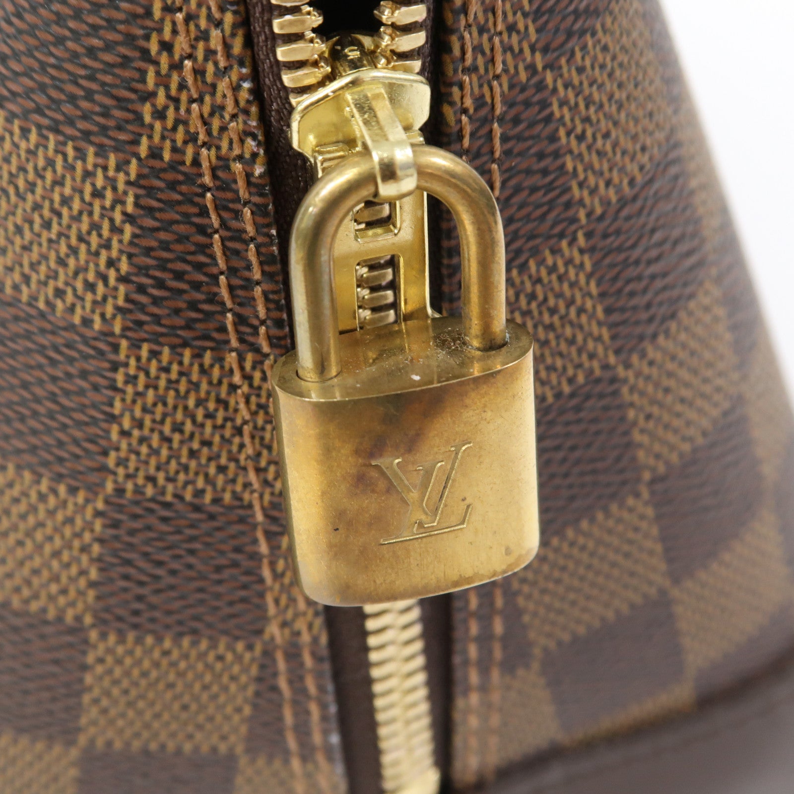 LOUIS VUITTON Damier Ebene Alma金扣手挽袋啡色