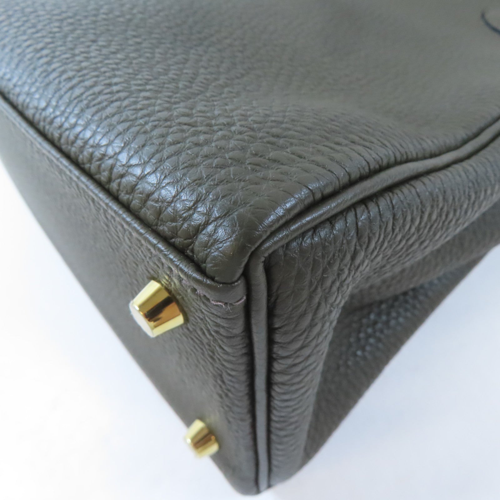 HERMES Togo皮革Kelly 28金扣手挽肩背兩用袋Vert de Gris/深綠色