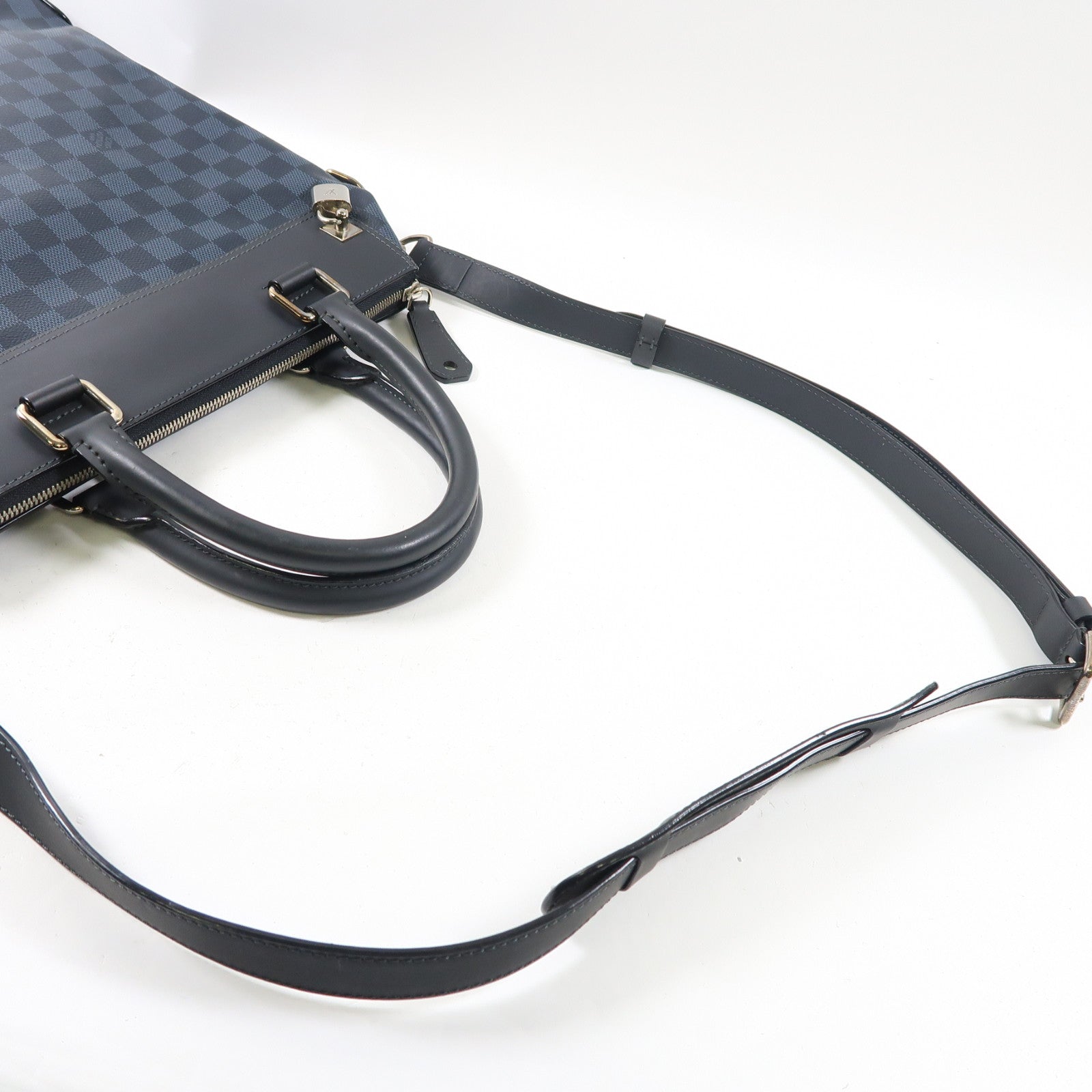 LOUIS VUITTON Damier Cobalt Greenwich銀扣手挽肩背兩用袋黑色/藍色