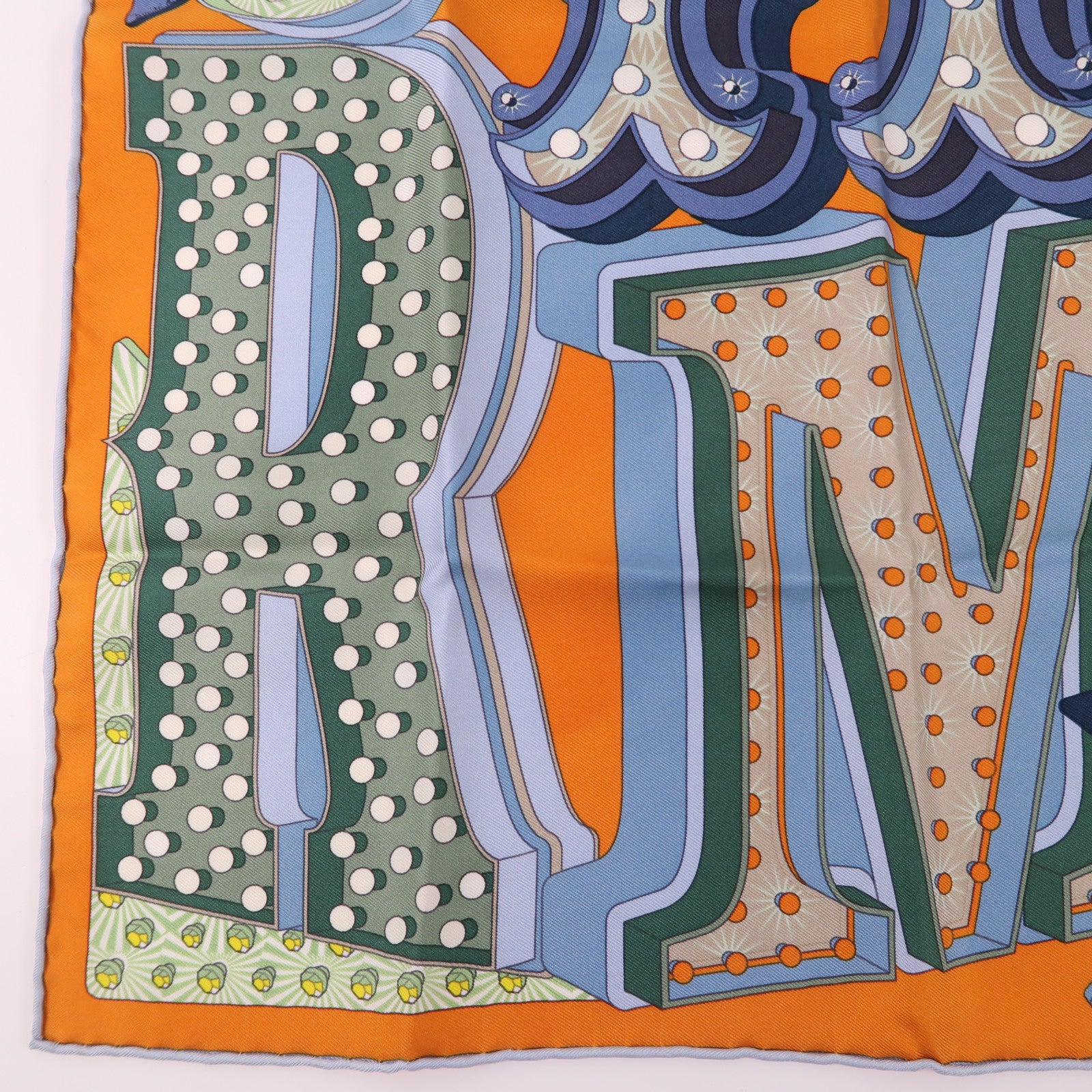 HERMES Scarf 40x40 Silk Orange Blue Multicolored