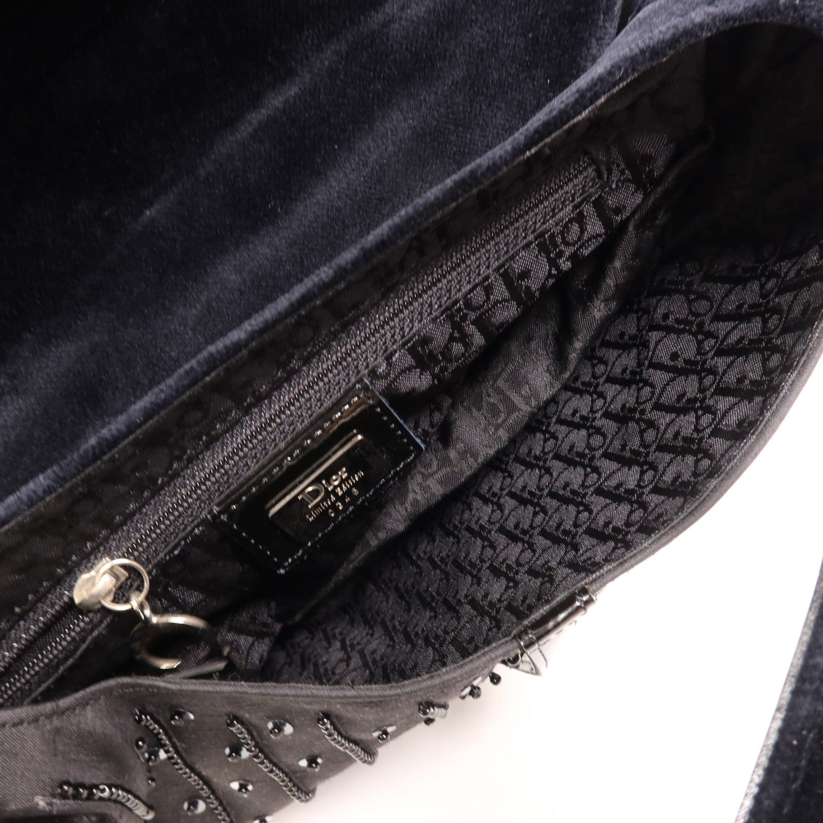 Dior 天鵝絨/皮革Saddle Bag銀扣手挽袋