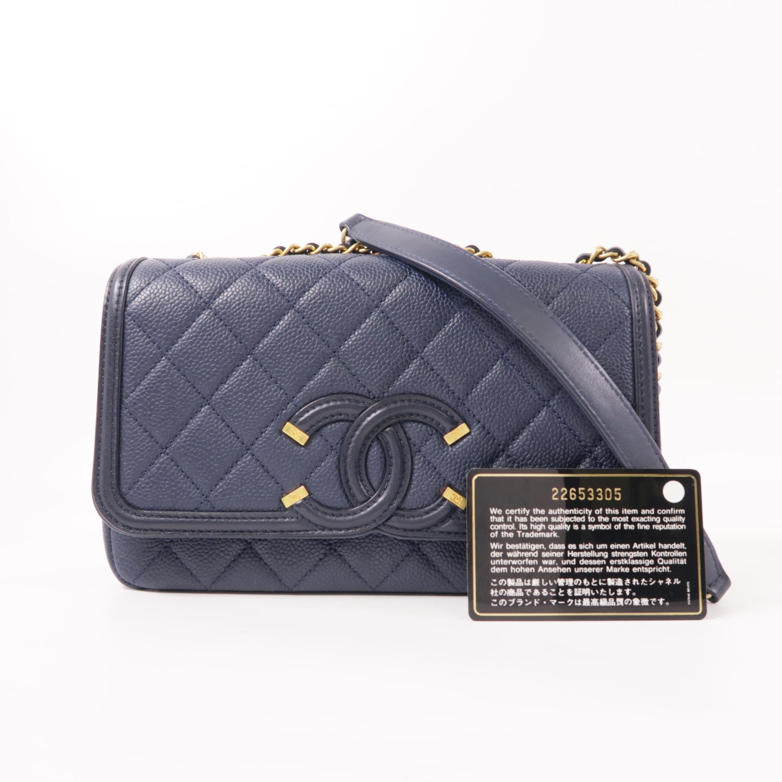 CHANEL 牛皮皮革Chain Shoulder金扣鏈帶肩背袋