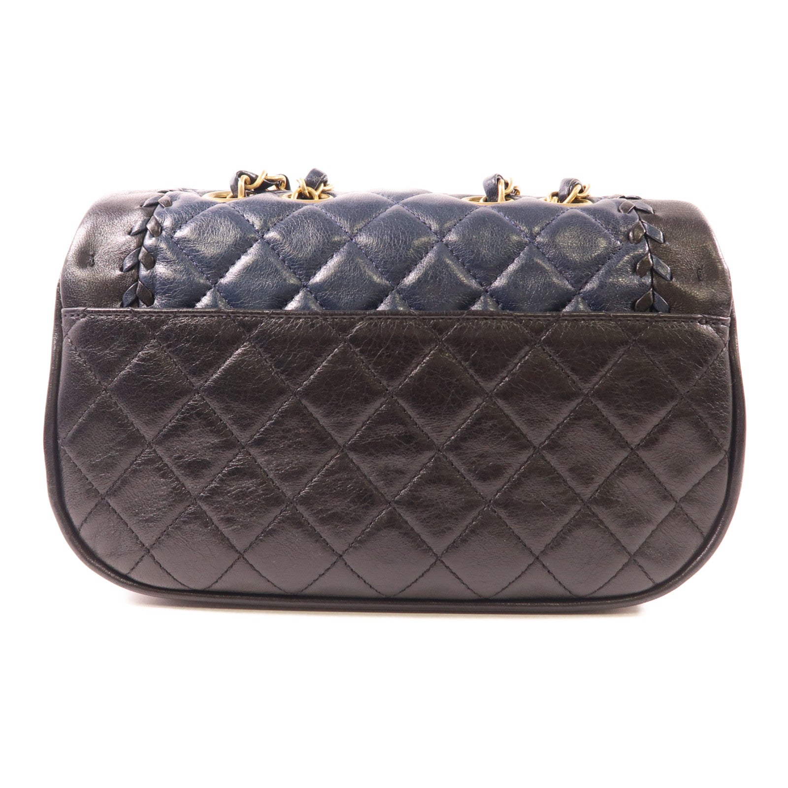 CHANEL CC GHW Quilted Curve Braided  Chain Shoulder Bag Lambskin Leather Navy