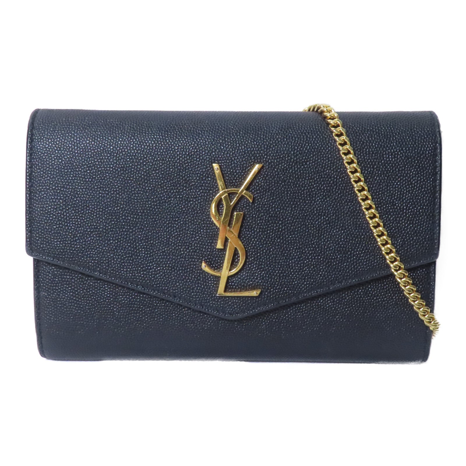 YVES SAINT LAURENT 牛皮皮革Chain Shoulder金扣鏈帶肩背袋肩背袋黑色