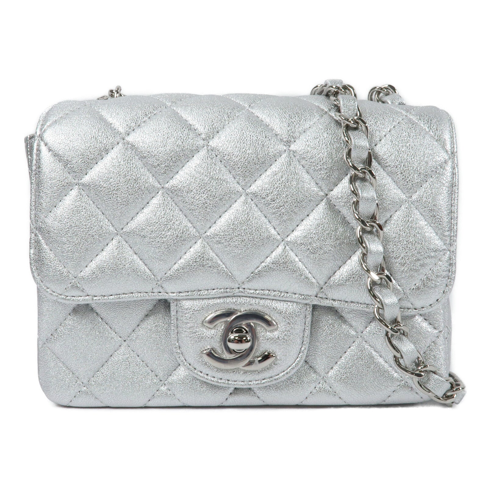 CHANEL 牛皮皮革Mini Classic 17銀扣鏈帶肩背袋