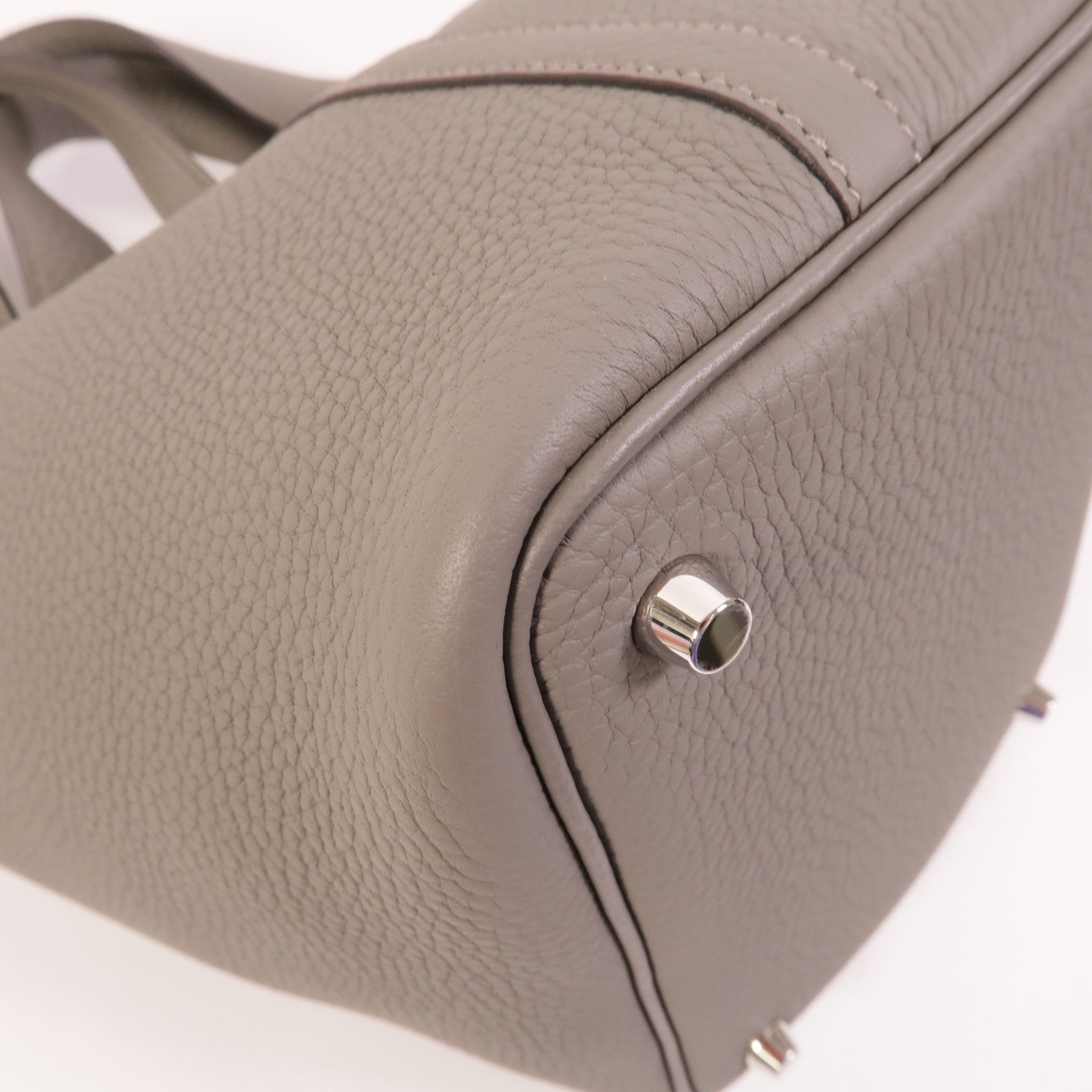 HERMES Clemence皮革Picotin PM手挽袋Gris Meyer