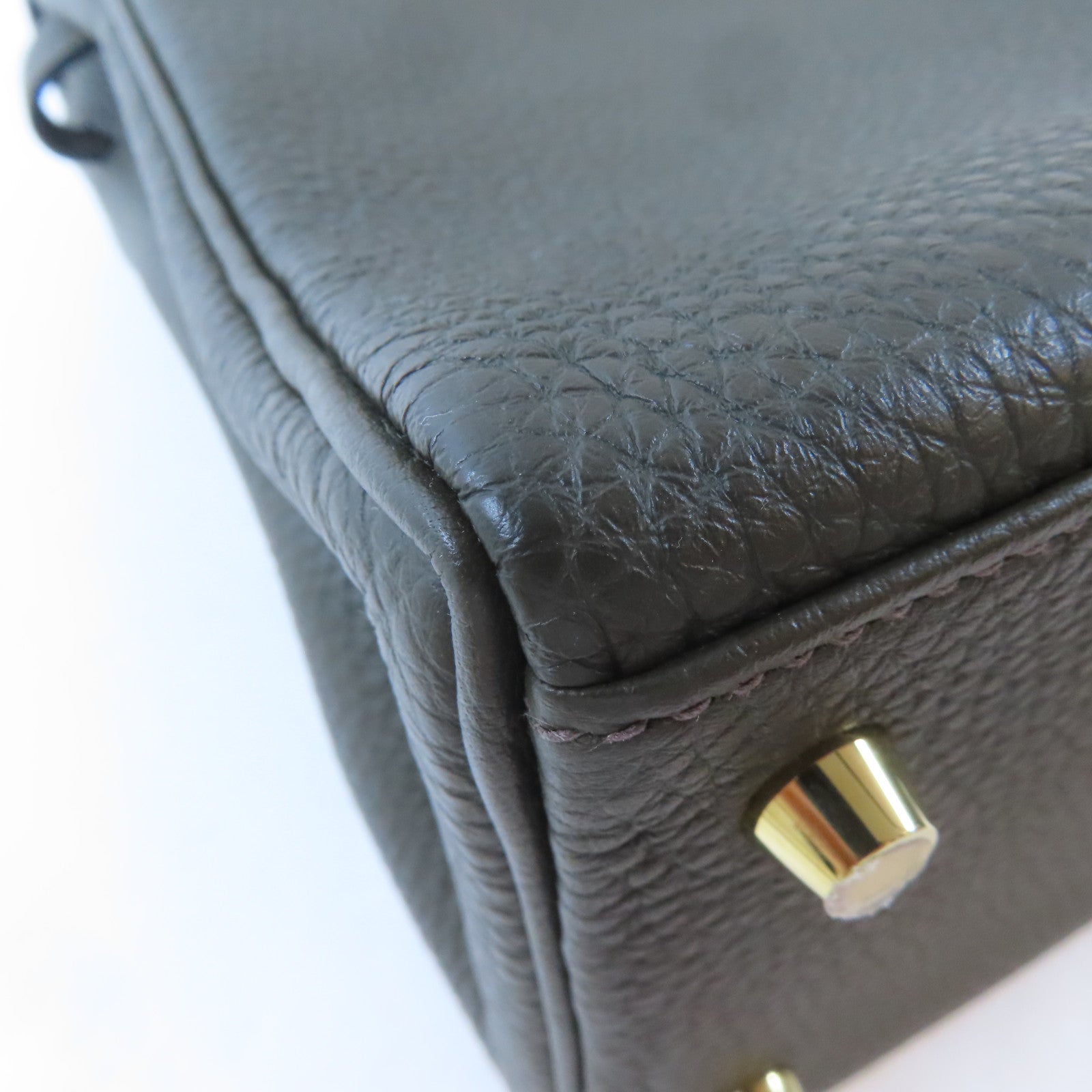 HERMES Togo皮革Kelly 28金扣手挽肩背兩用袋Vert de Gris/深綠色