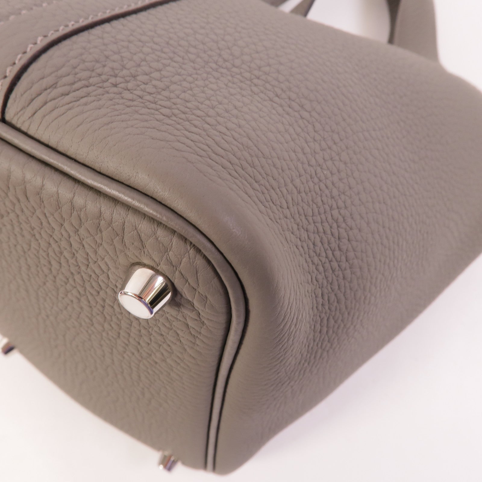 HERMES Clemence皮革Picotin PM手挽袋Gris Meyer