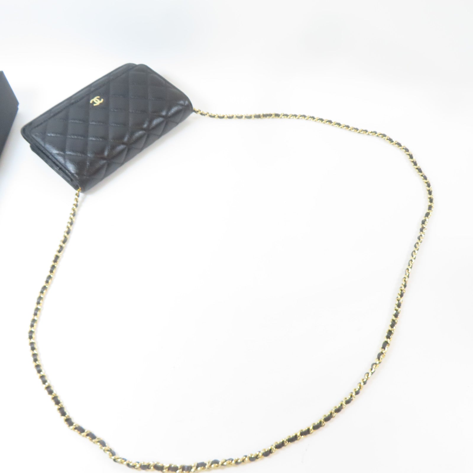 CHANEL 菱格Caviar皮革WOC Wallet On Chain金扣鏈帶肩背袋黑色