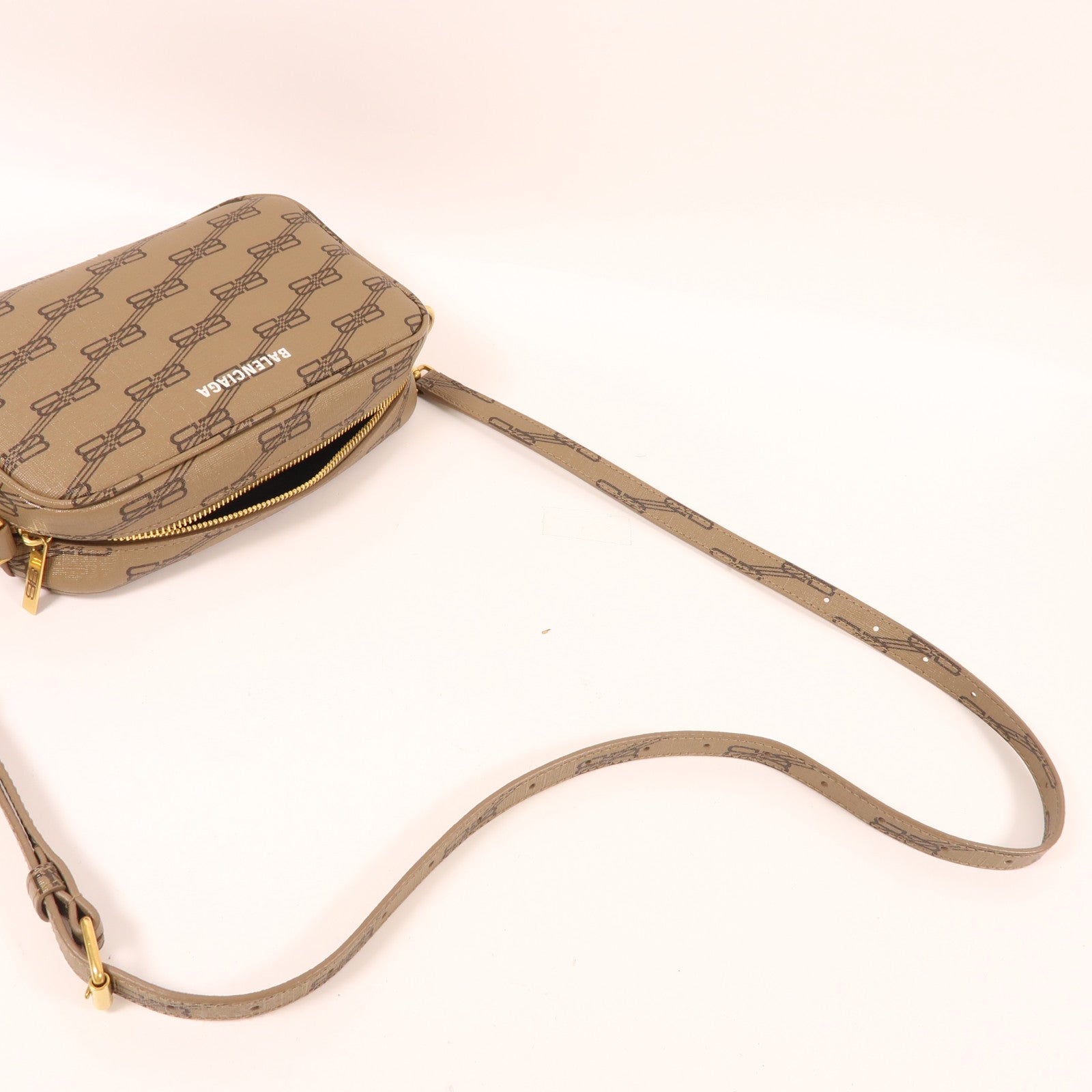 BALENCIAGA 塗層帆布Signature Small金扣肩背袋棕色
