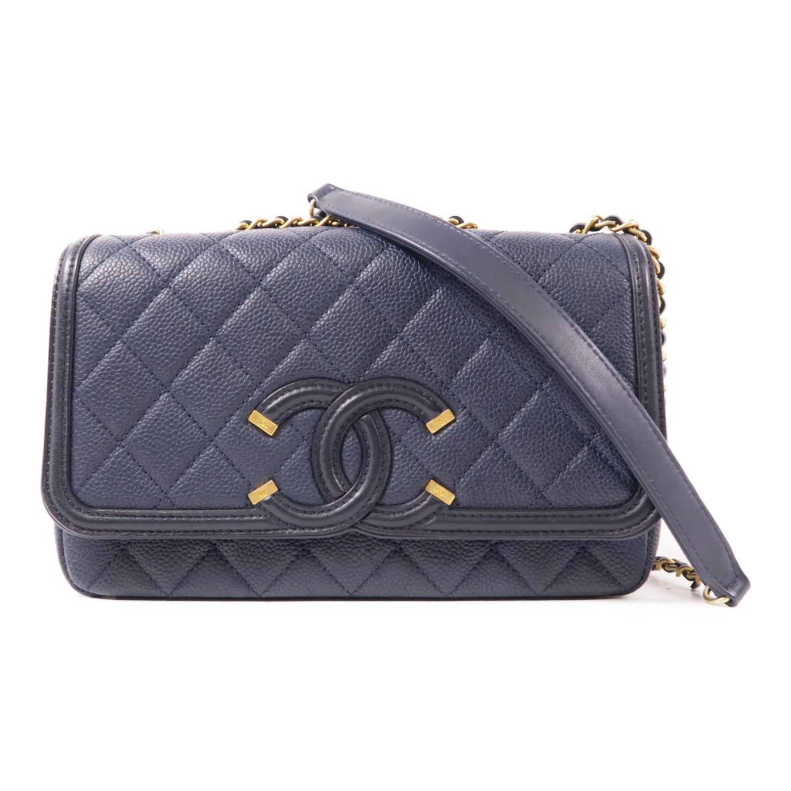 CHANEL 牛皮皮革Chain Shoulder金扣鏈帶肩背袋