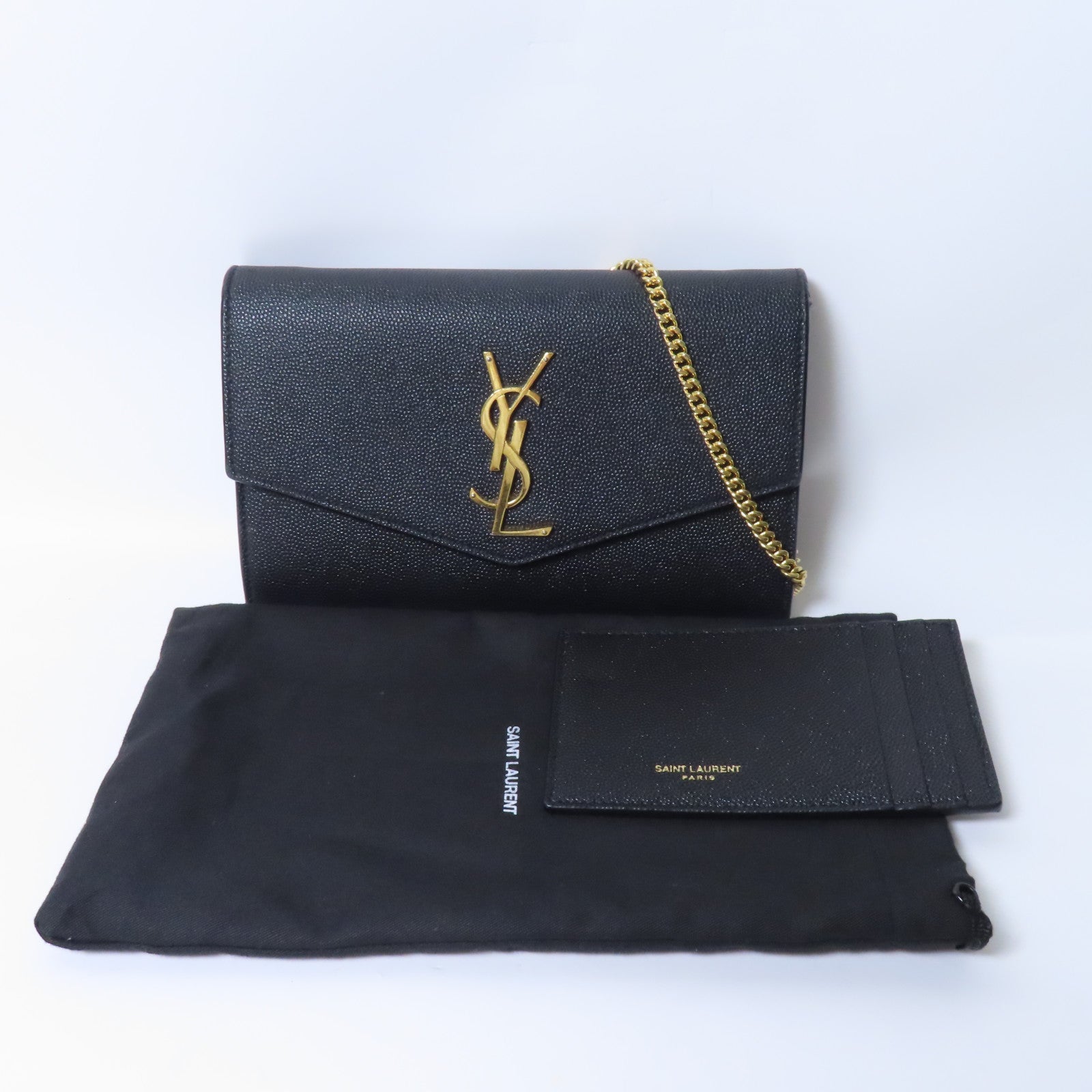 YVES SAINT LAURENT 牛皮皮革Chain Shoulder金扣鏈帶肩背袋肩背袋黑色