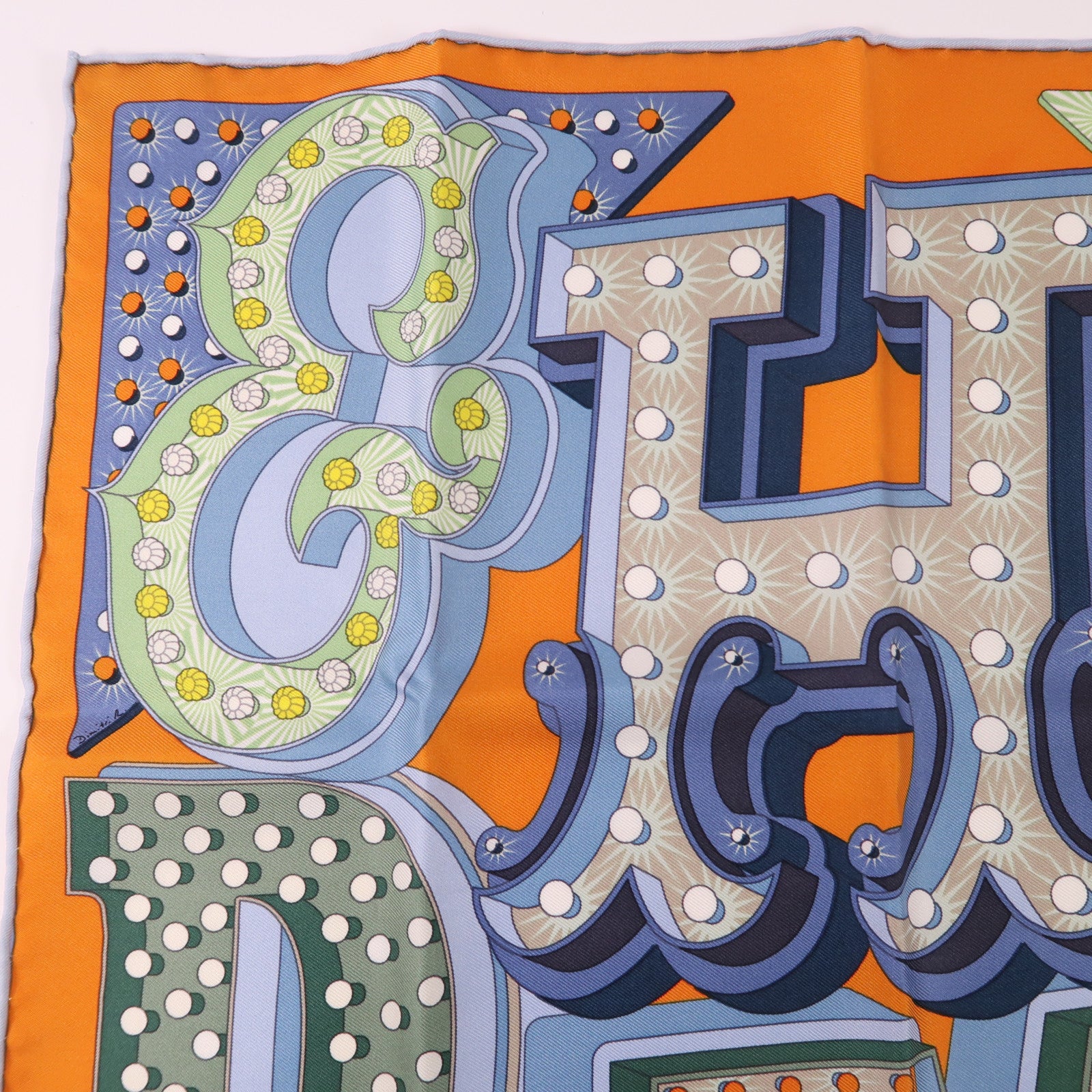 HERMES Scarf 40x40 Silk Orange Blue Multicolored
