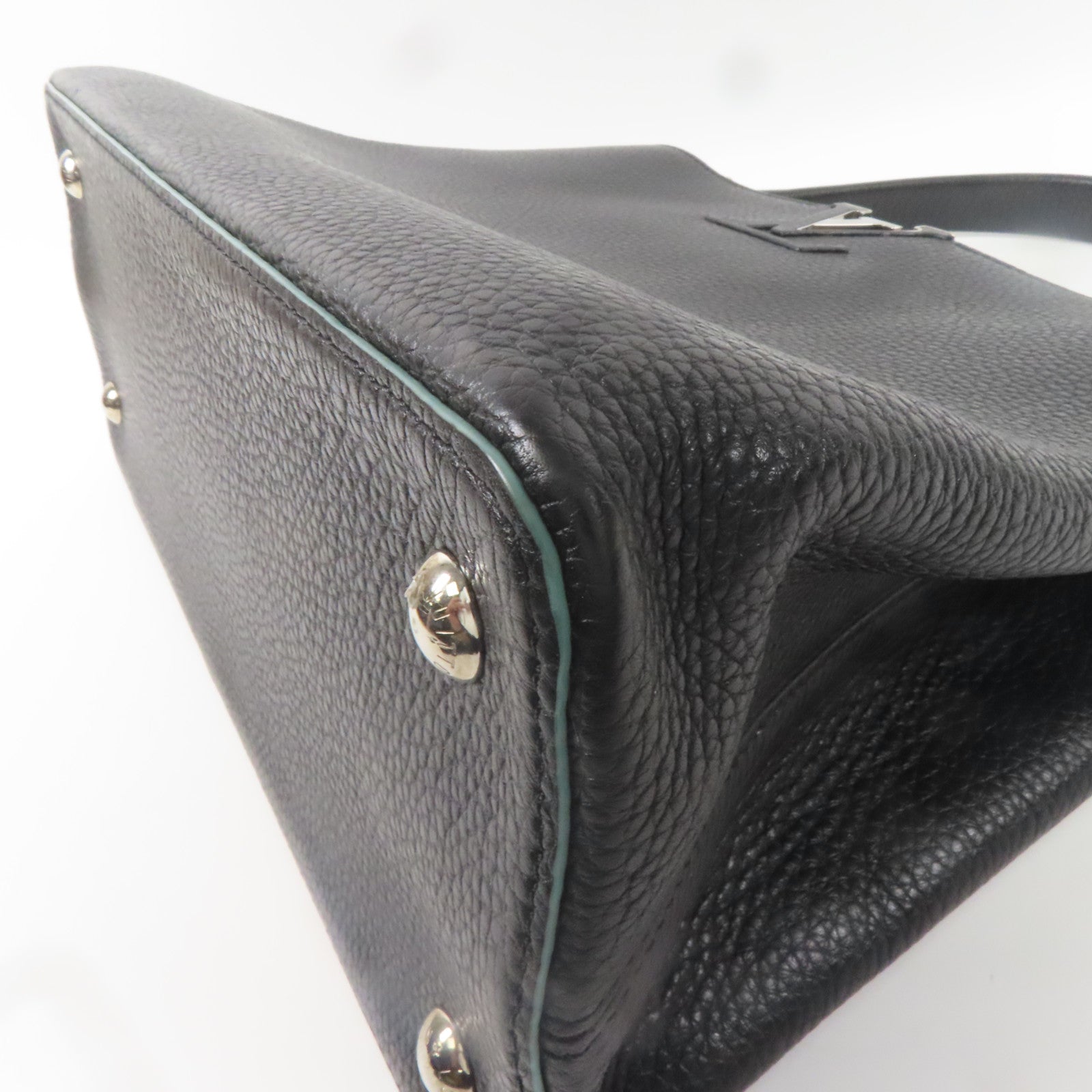 LOUIS VUITTON LV SHW Capuciness MM Handbag M48864 Calfskin Leather Black/Green