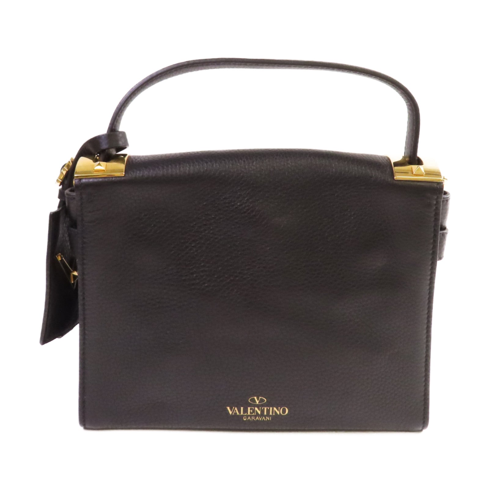 Valentino 牛皮皮革2Way Shoulder Bag金扣手挽肩背兩用袋黑色