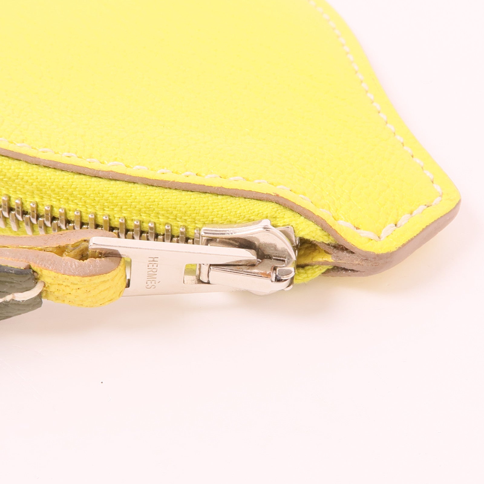 HERMES Chevre皮革Tutti Frutti Coin Case銀扣零錢包Lime/Canopee
