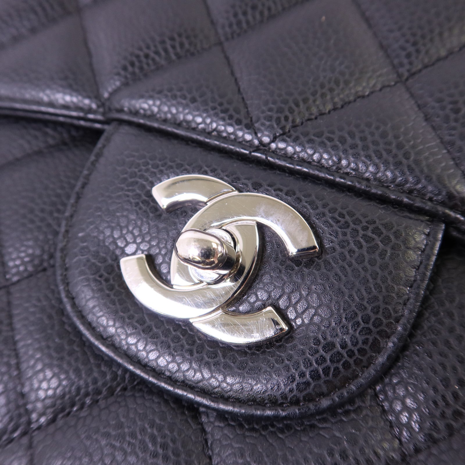 CHANEL 牛皮皮革Large Classic銀扣鏈帶肩背袋