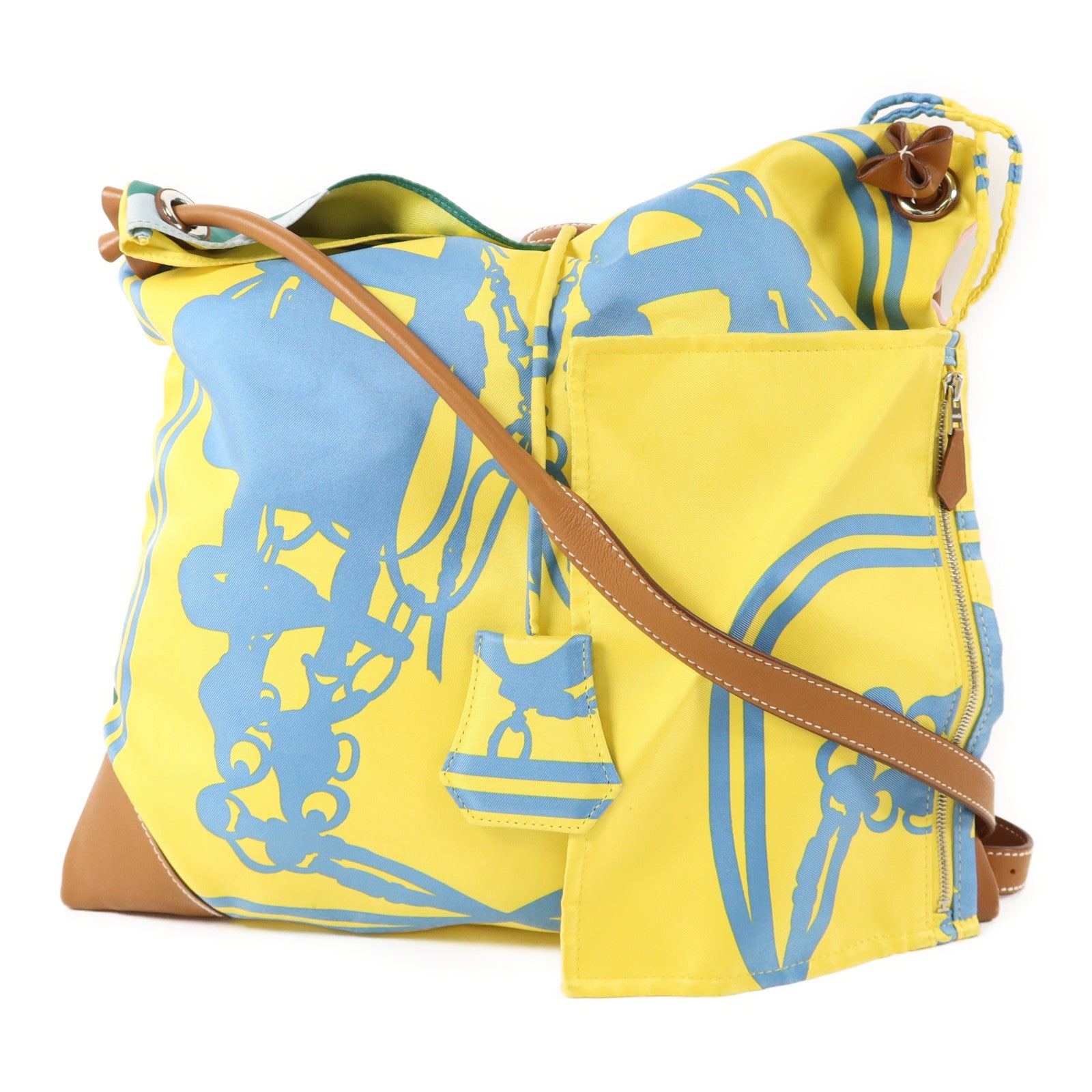 HERMES 絲質Silk City銀扣肩背袋