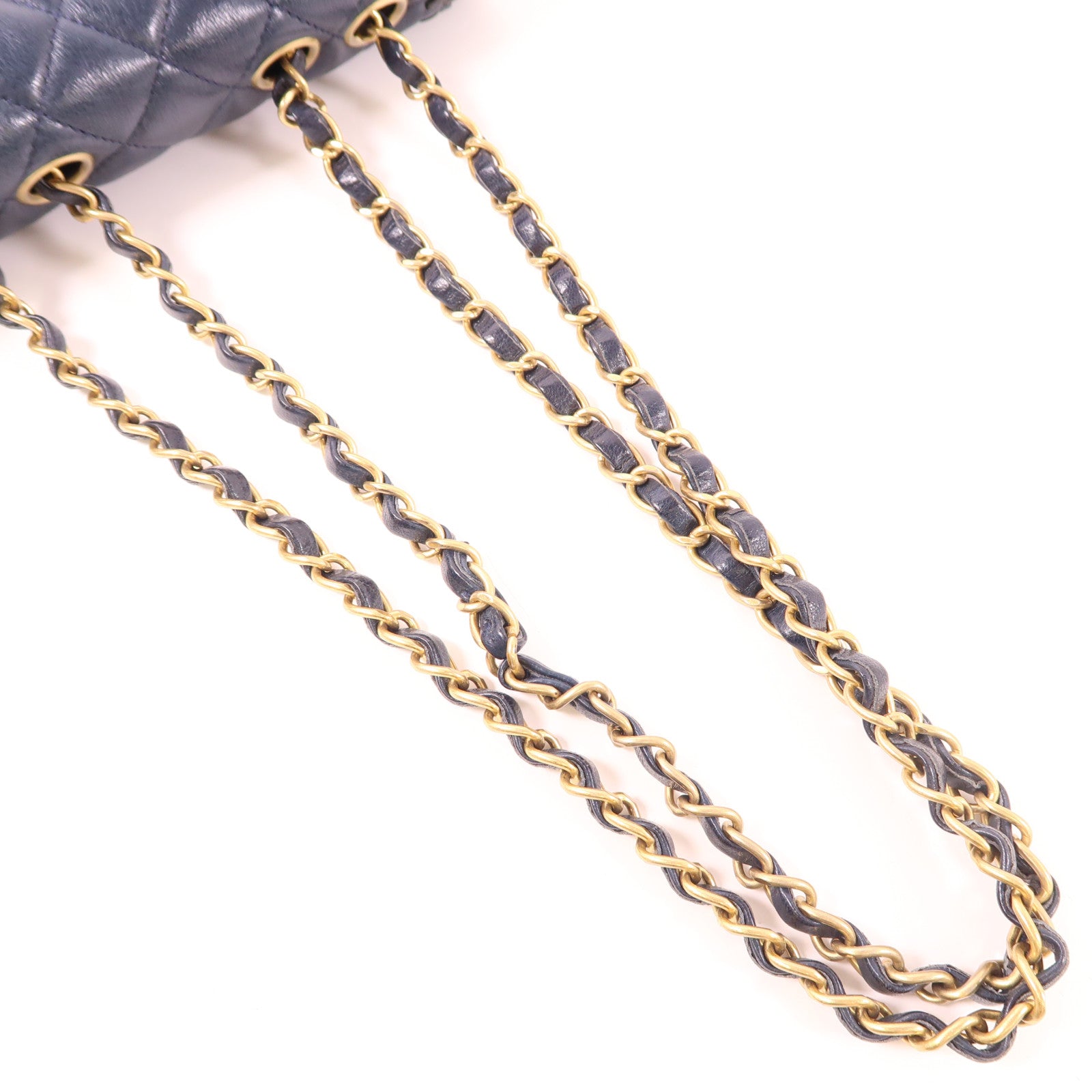 CHANEL CC GHW Quilted Curve Braided  Chain Shoulder Bag Lambskin Leather Navy