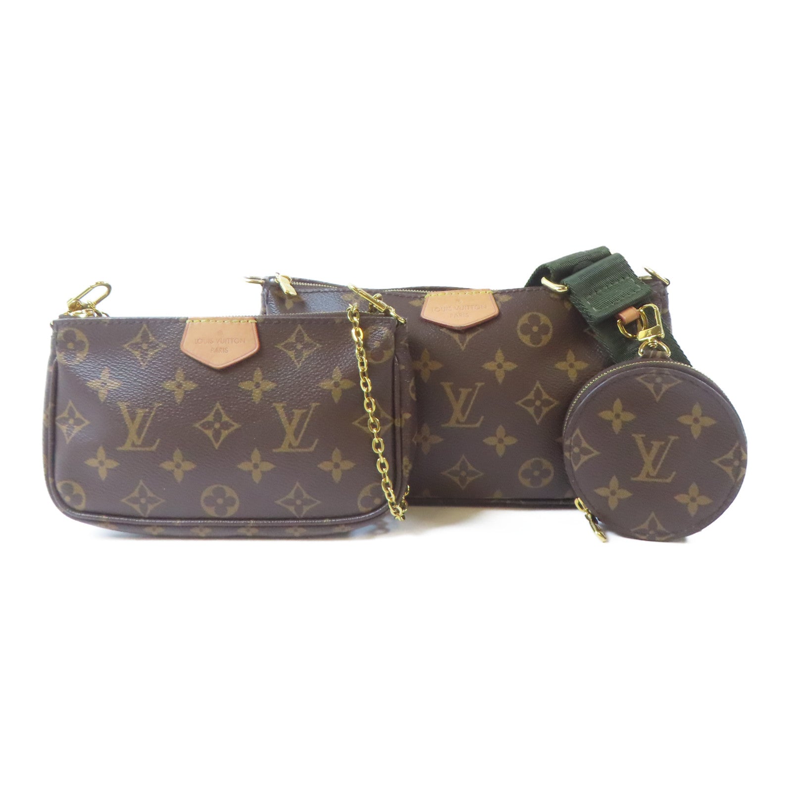 LOUIS VUITTON Monogram Multi Pochette Accessoires金扣手挽肩背兩用袋啡色