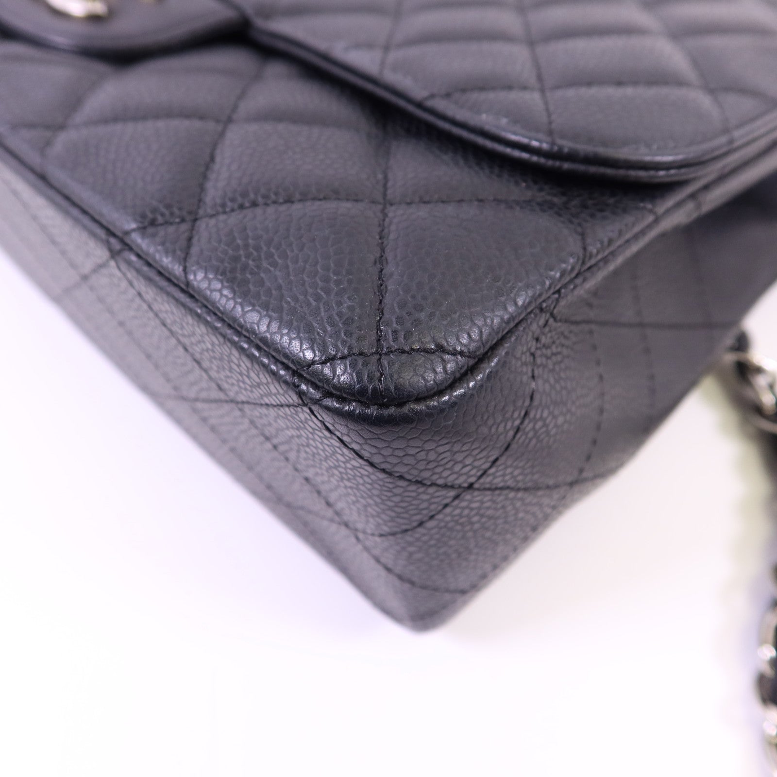 CHANEL 牛皮皮革Large Classic銀扣鏈帶肩背袋