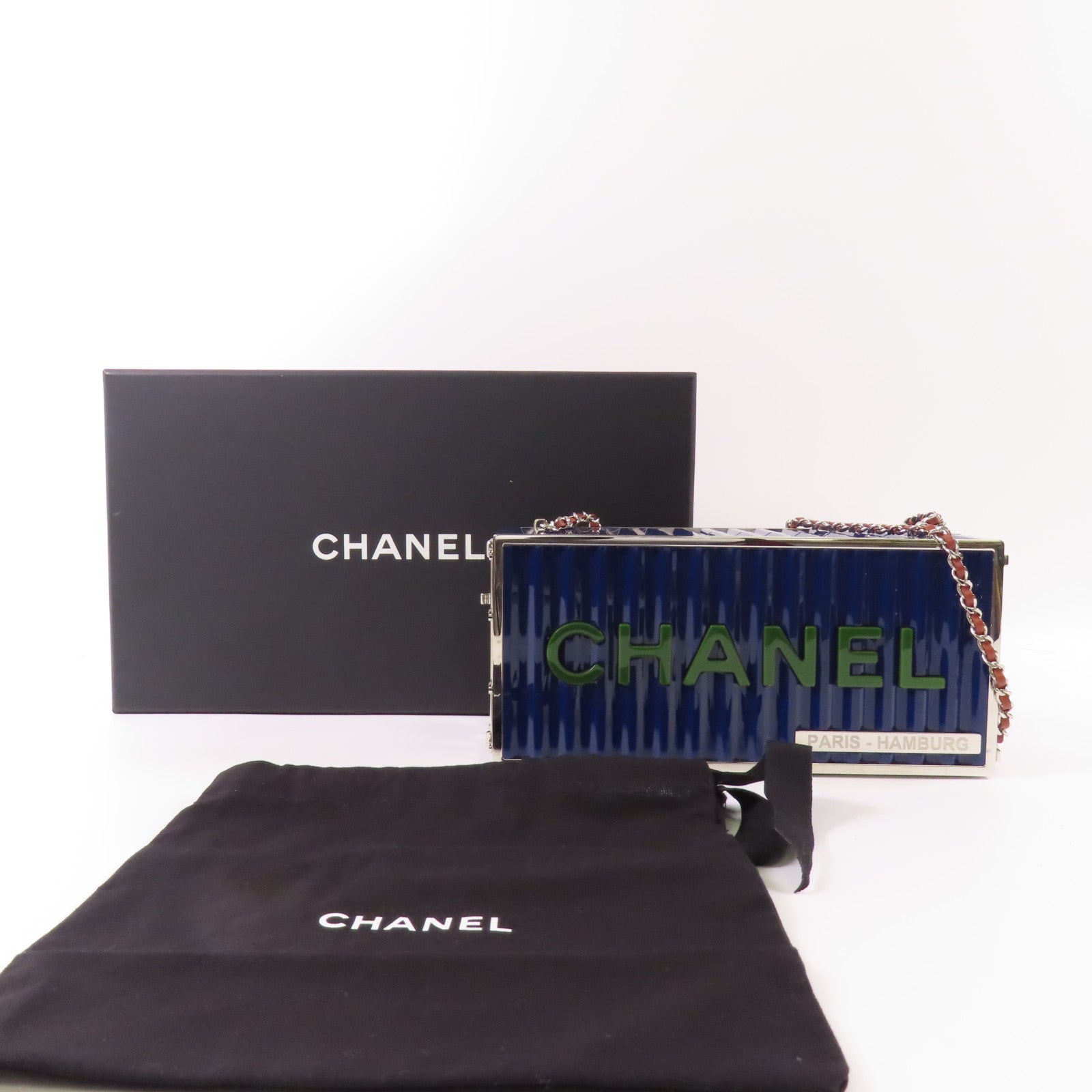 CHANEL 金屬/Acrylic Shipping Container Minaudiere銀扣鏈帶肩背袋