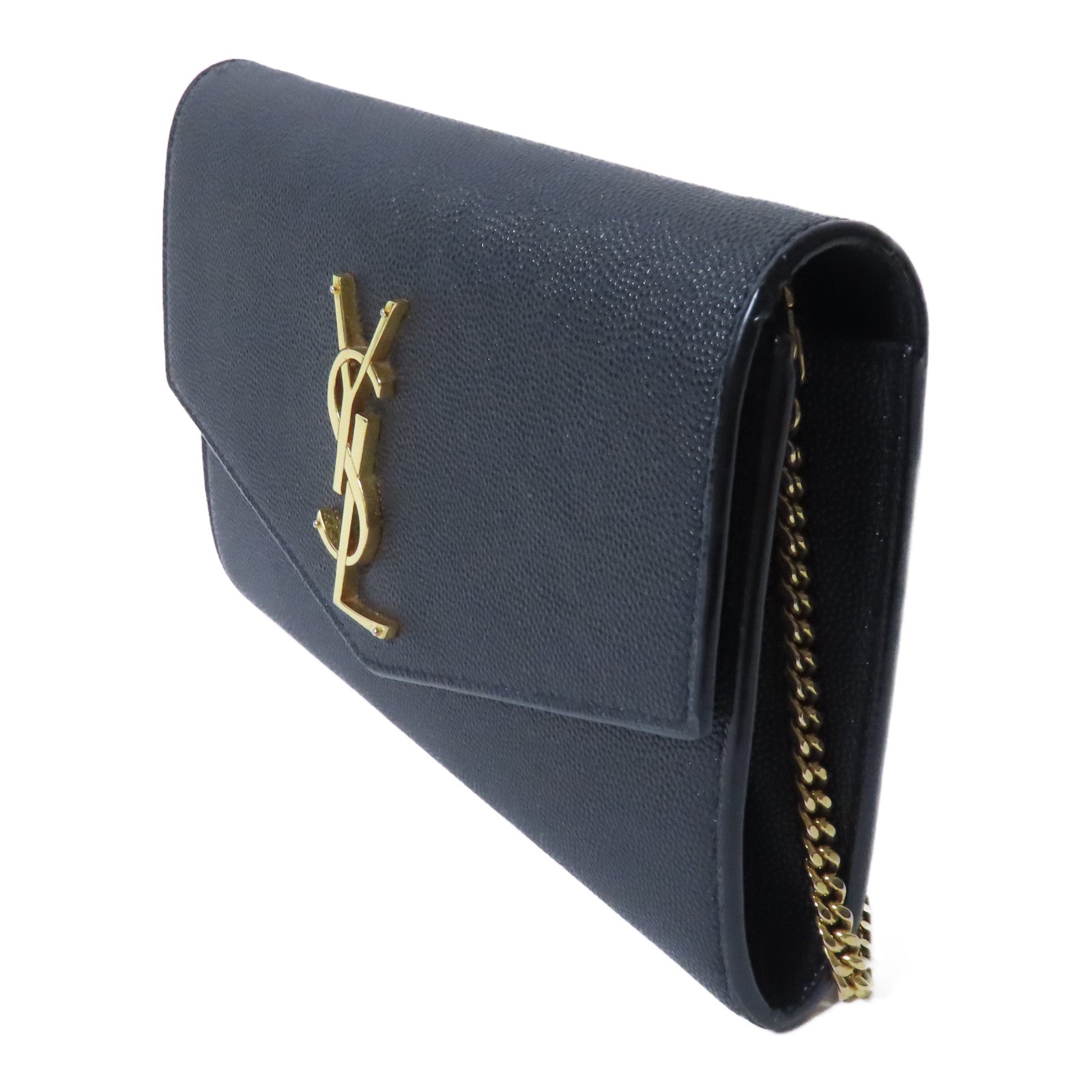 YVES SAINT LAURENT 牛皮皮革Chain Shoulder金扣鏈帶肩背袋肩背袋黑色