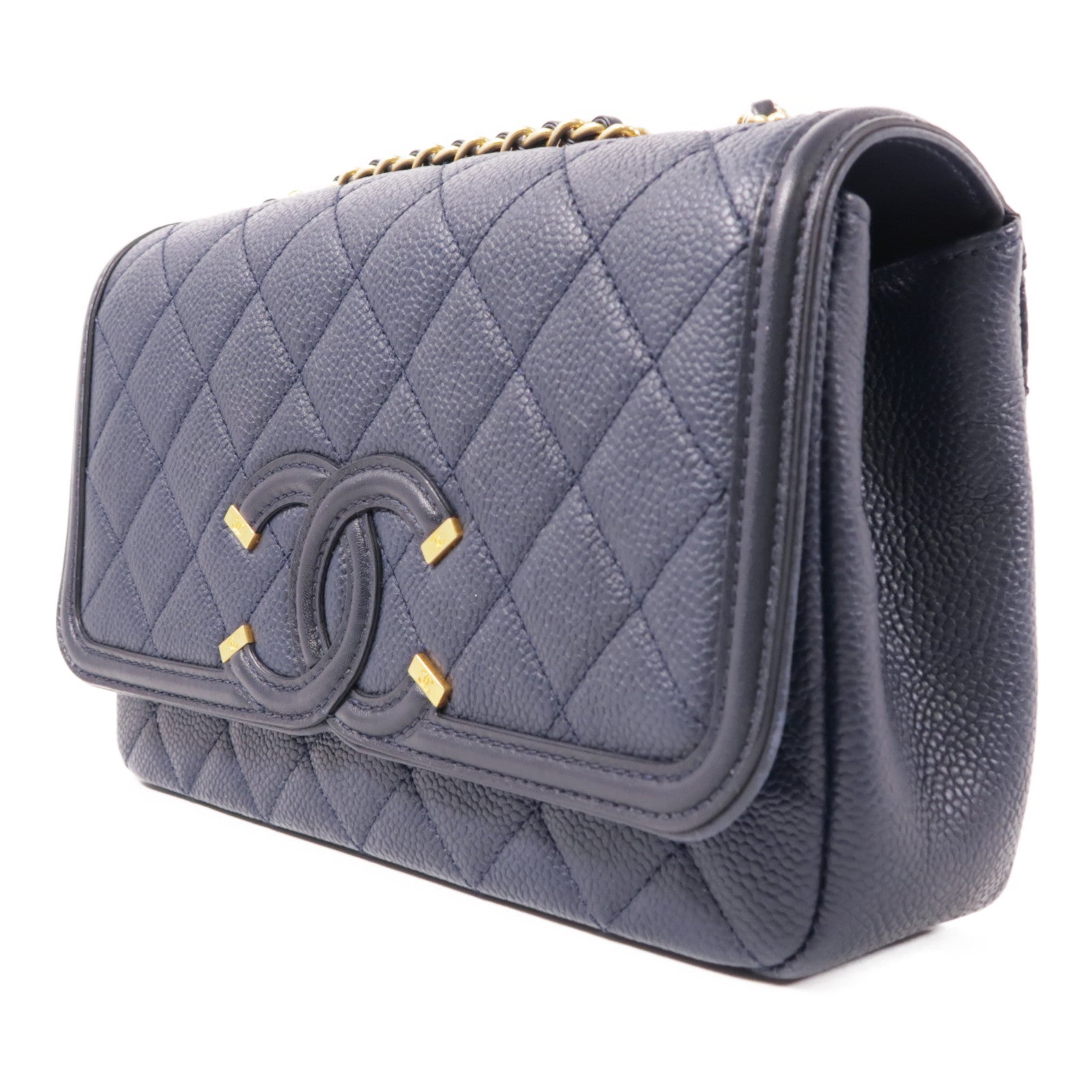 CHANEL 牛皮皮革Chain Shoulder金扣鏈帶肩背袋