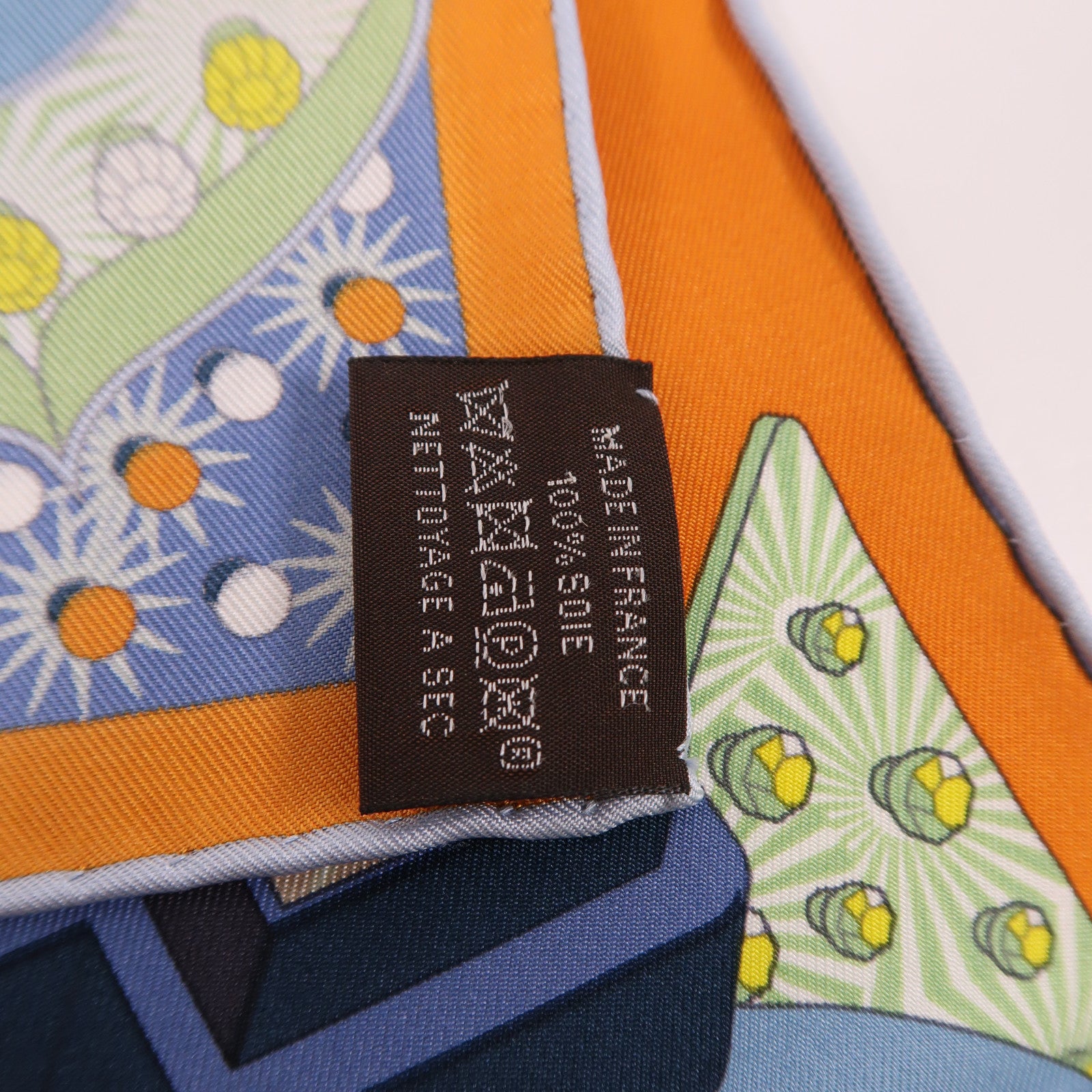 HERMES Scarf 40x40 Silk Orange Blue Multicolored