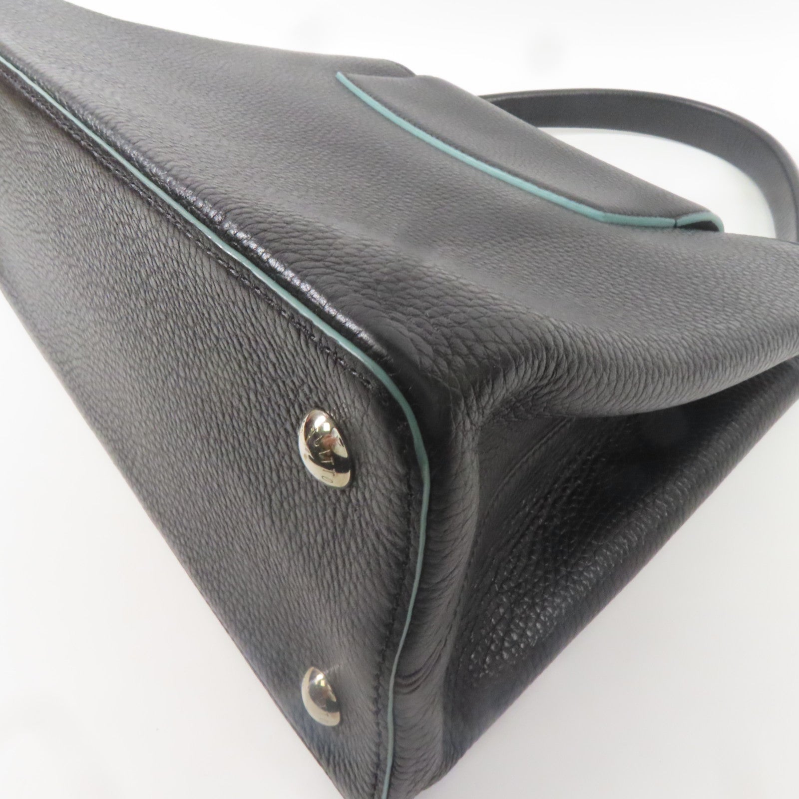 LOUIS VUITTON LV SHW Capuciness MM Handbag M48864 Calfskin Leather Black/Green