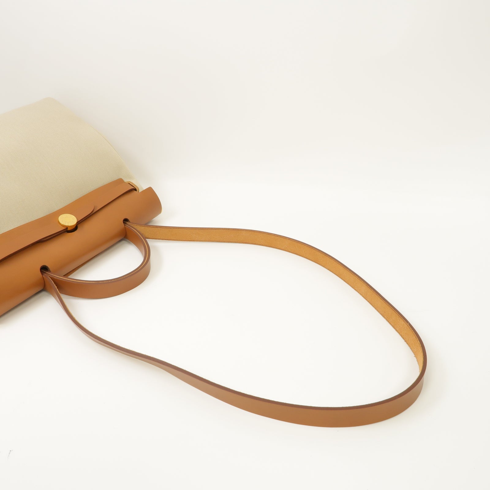HERMES 帆布Herbag PM 2 Way Shoulder Bag 金扣手挽肩背兩用袋Beton/馬鞍皮駝色