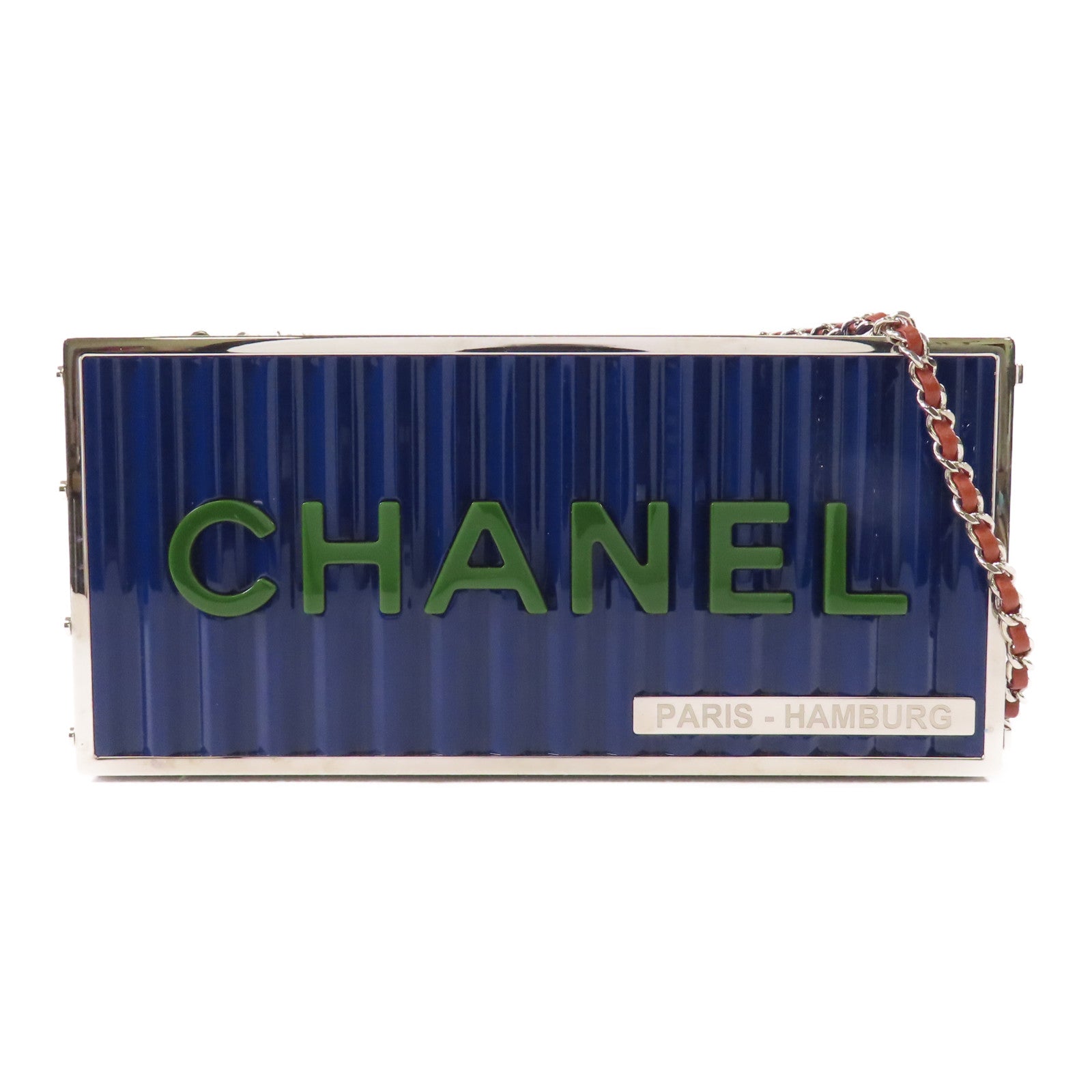 CHANEL 金屬/Acrylic Shipping Container Minaudiere銀扣鏈帶肩背袋