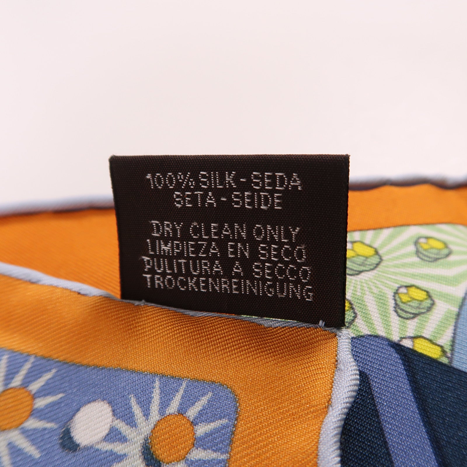 HERMES Scarf 40x40 Silk Orange Blue Multicolored