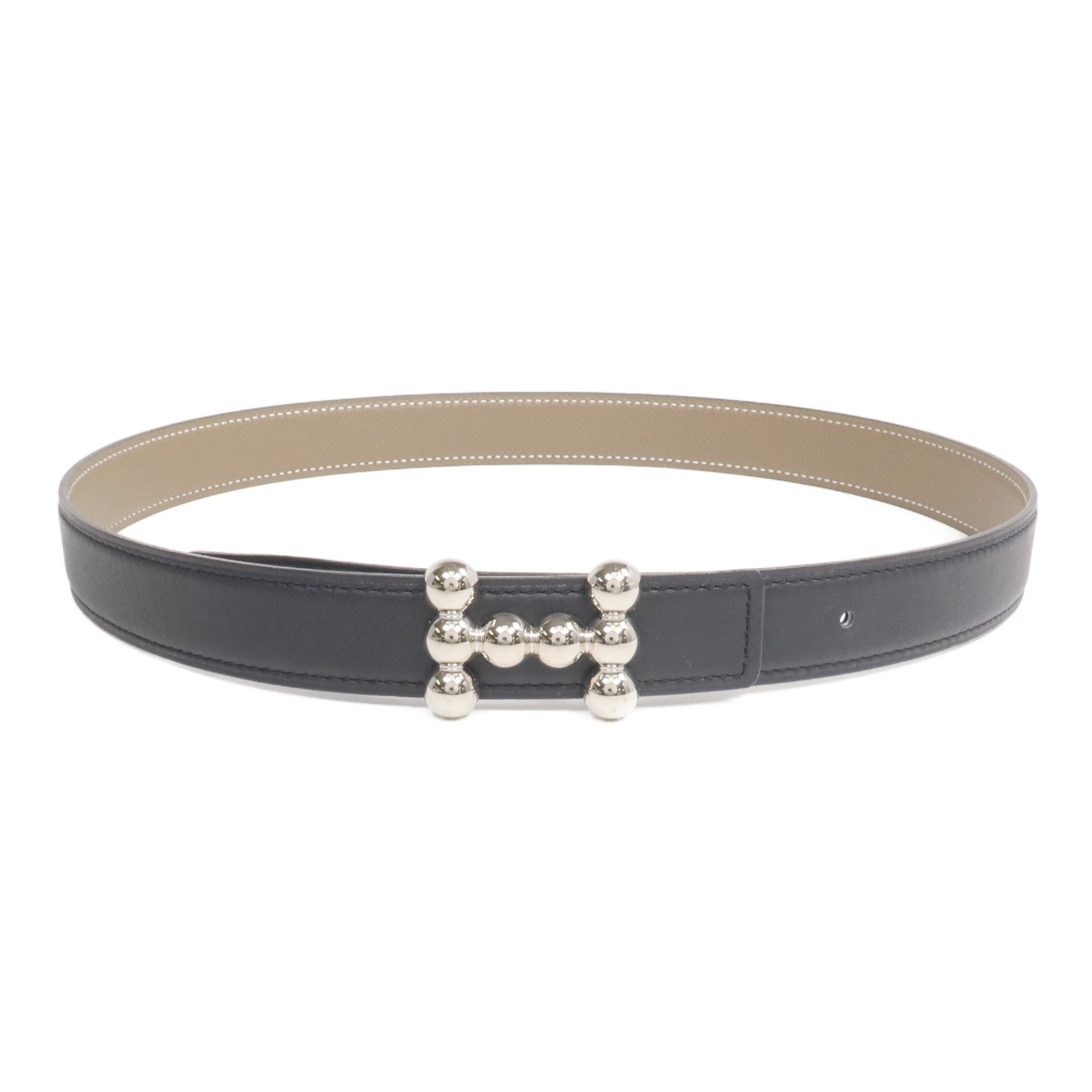 HERMES 【激減優惠】Epsom/Swift皮革Belt銀扣皮帶Etoupe/Noir