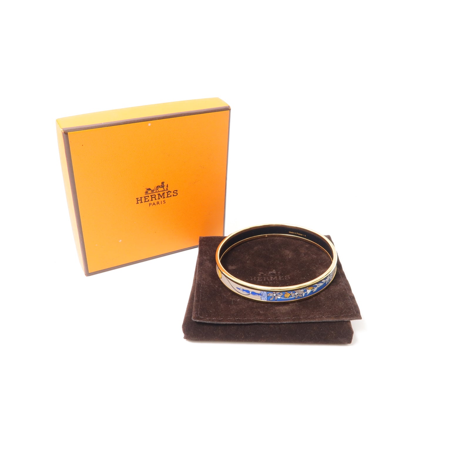 HERMES 琺瑯/金屬Bangle手鐲藍色/杏色/金色