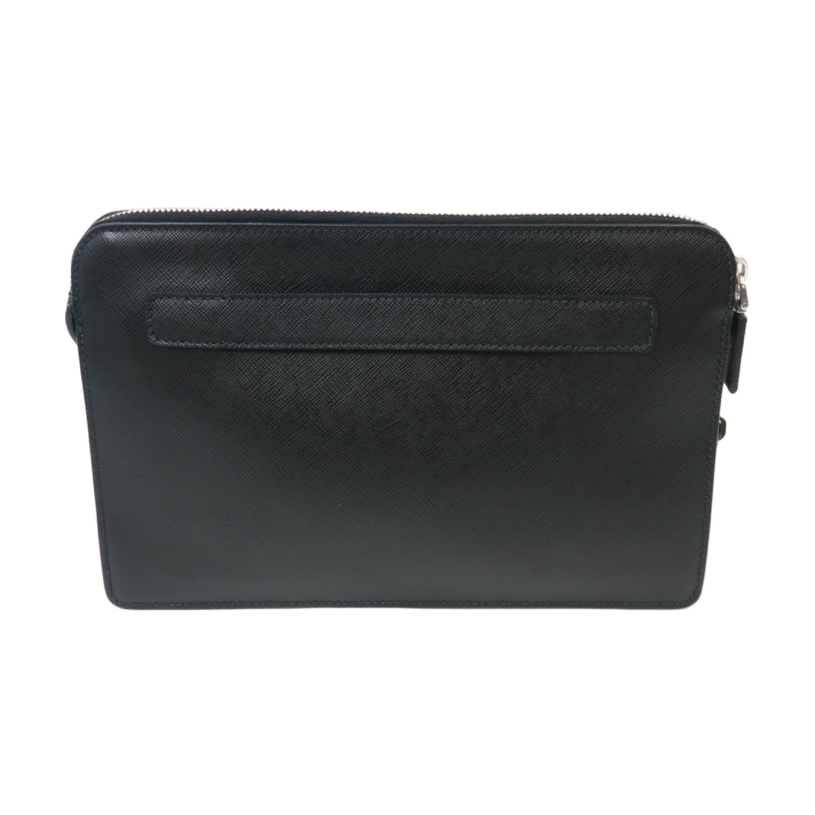 PRADA 牛皮皮革Zipped Clutch銀扣手拿包黑色