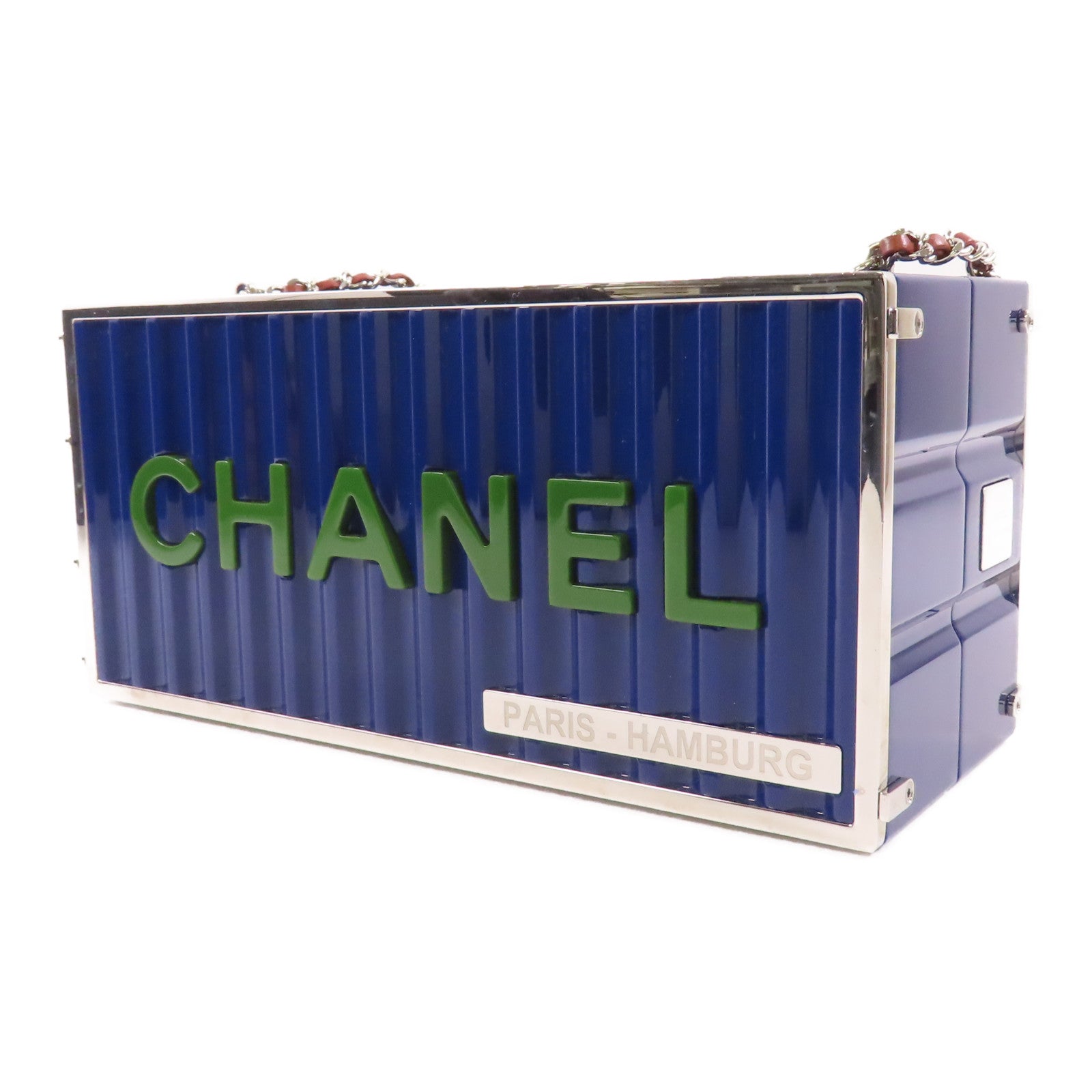 CHANEL 金屬/Acrylic Shipping Container Minaudiere銀扣鏈帶肩背袋
