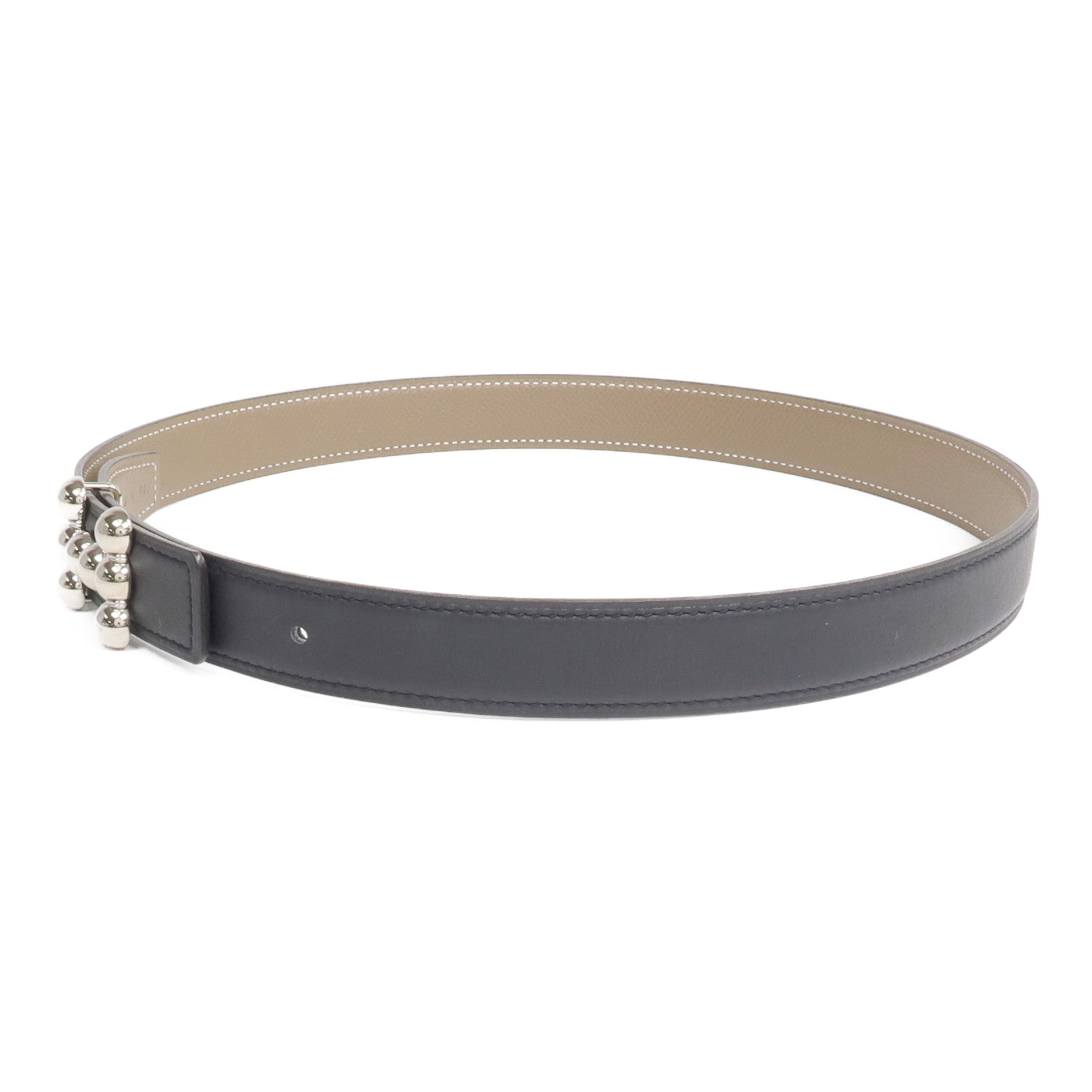HERMES 【激減優惠】Epsom/Swift皮革Belt銀扣皮帶Etoupe/Noir