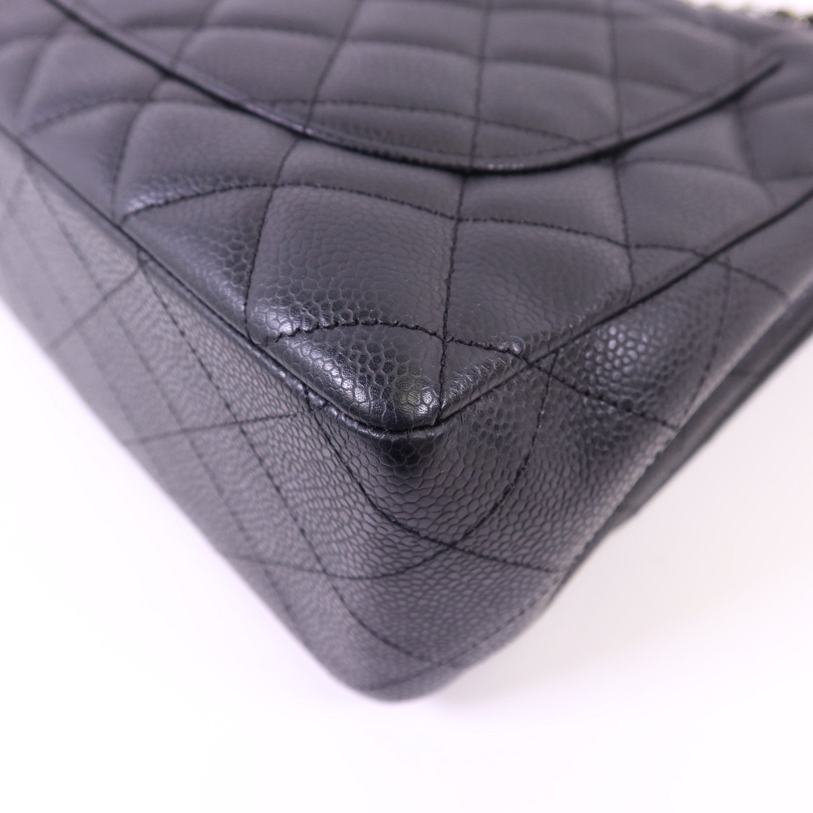 CHANEL 牛皮皮革Large Classic銀扣鏈帶肩背袋