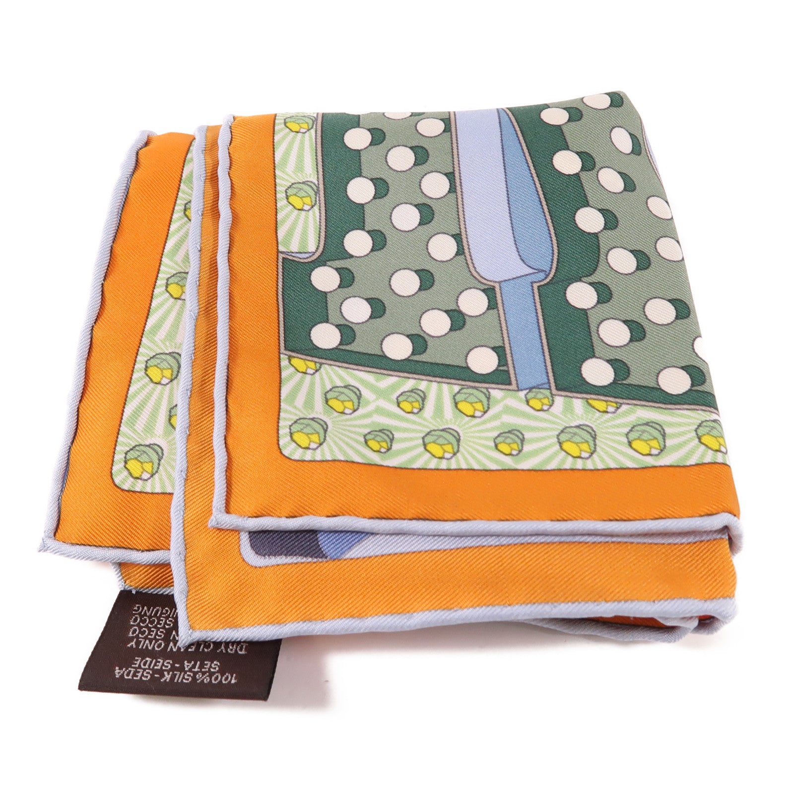 HERMES Scarf 40x40 Silk Orange Blue Multicolored