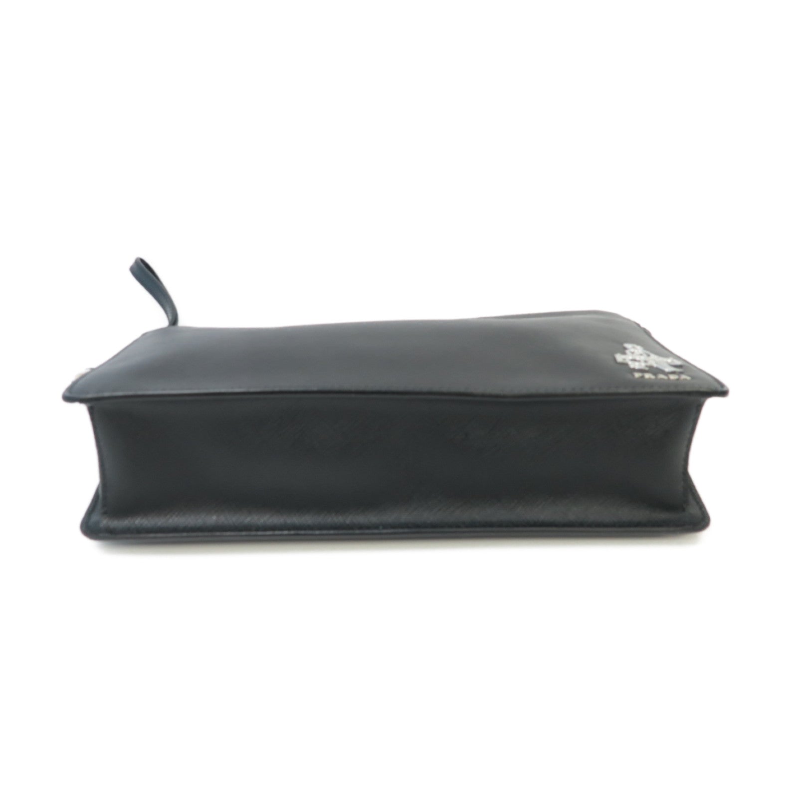 PRADA 牛皮皮革Zipped Clutch銀扣手拿包黑色