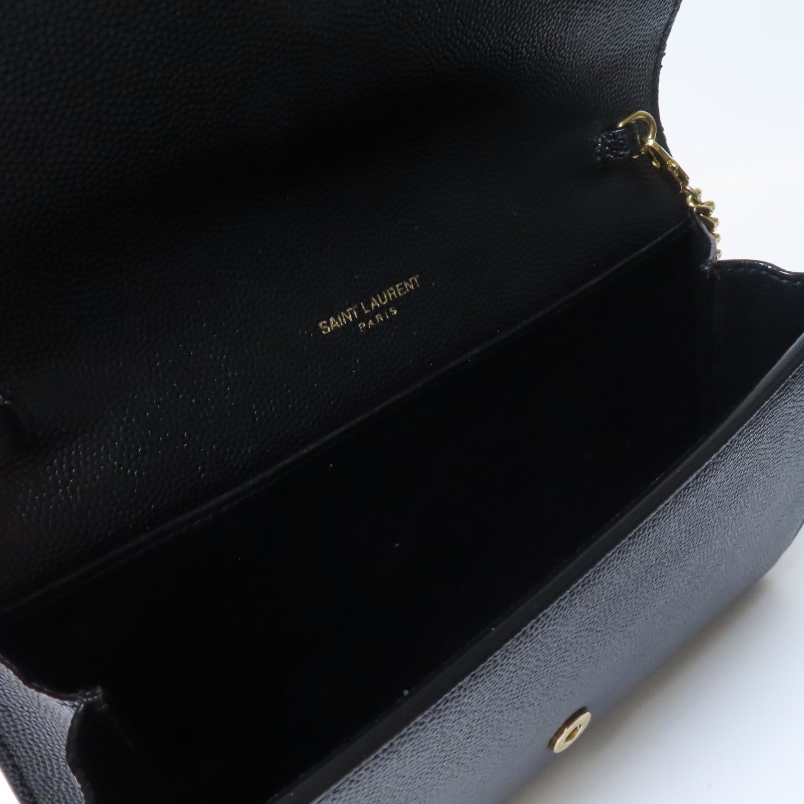 YVES SAINT LAURENT 牛皮皮革Chain Shoulder金扣鏈帶肩背袋肩背袋黑色