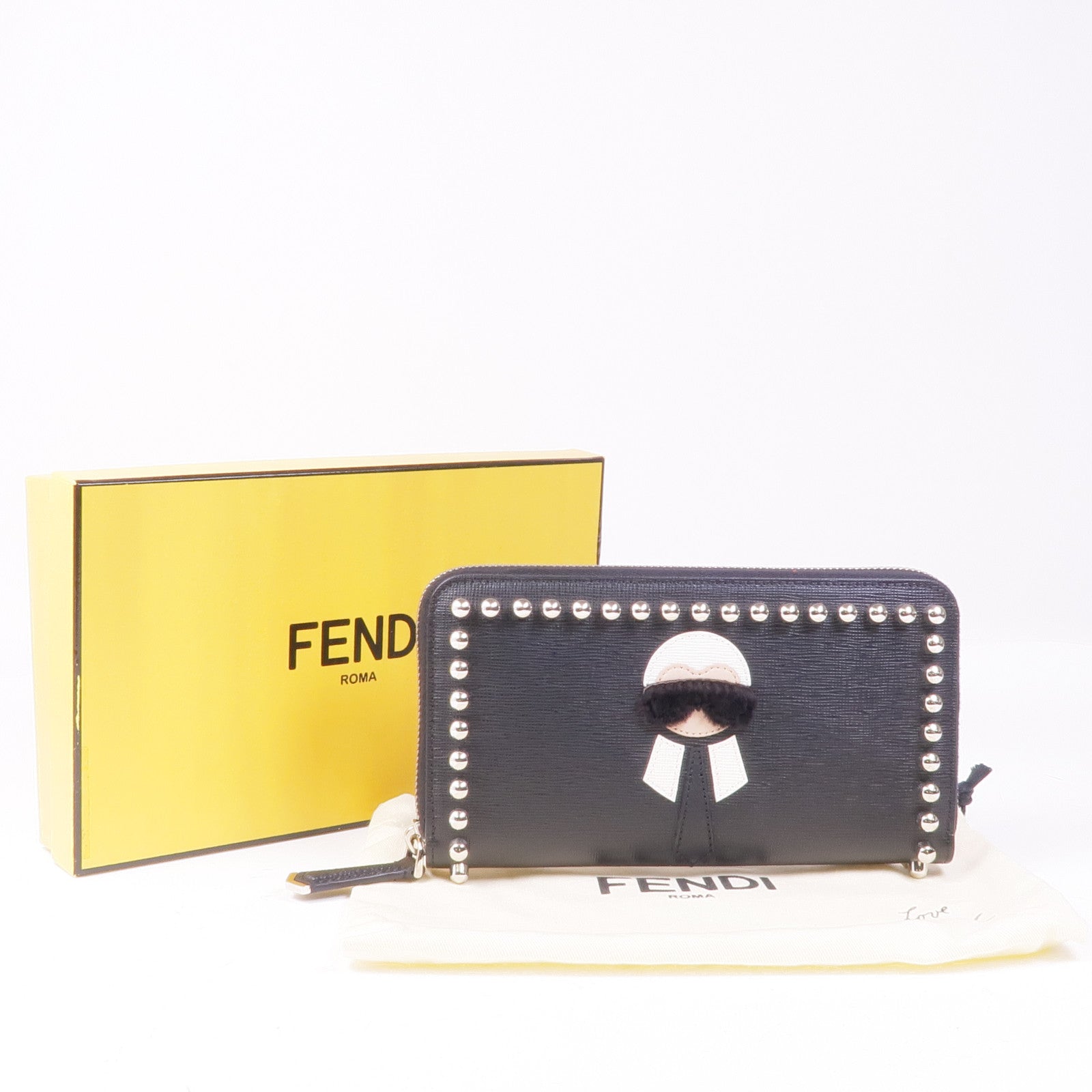 FENDI 牛皮皮革/毛皮Long Wallet銀扣長錢包