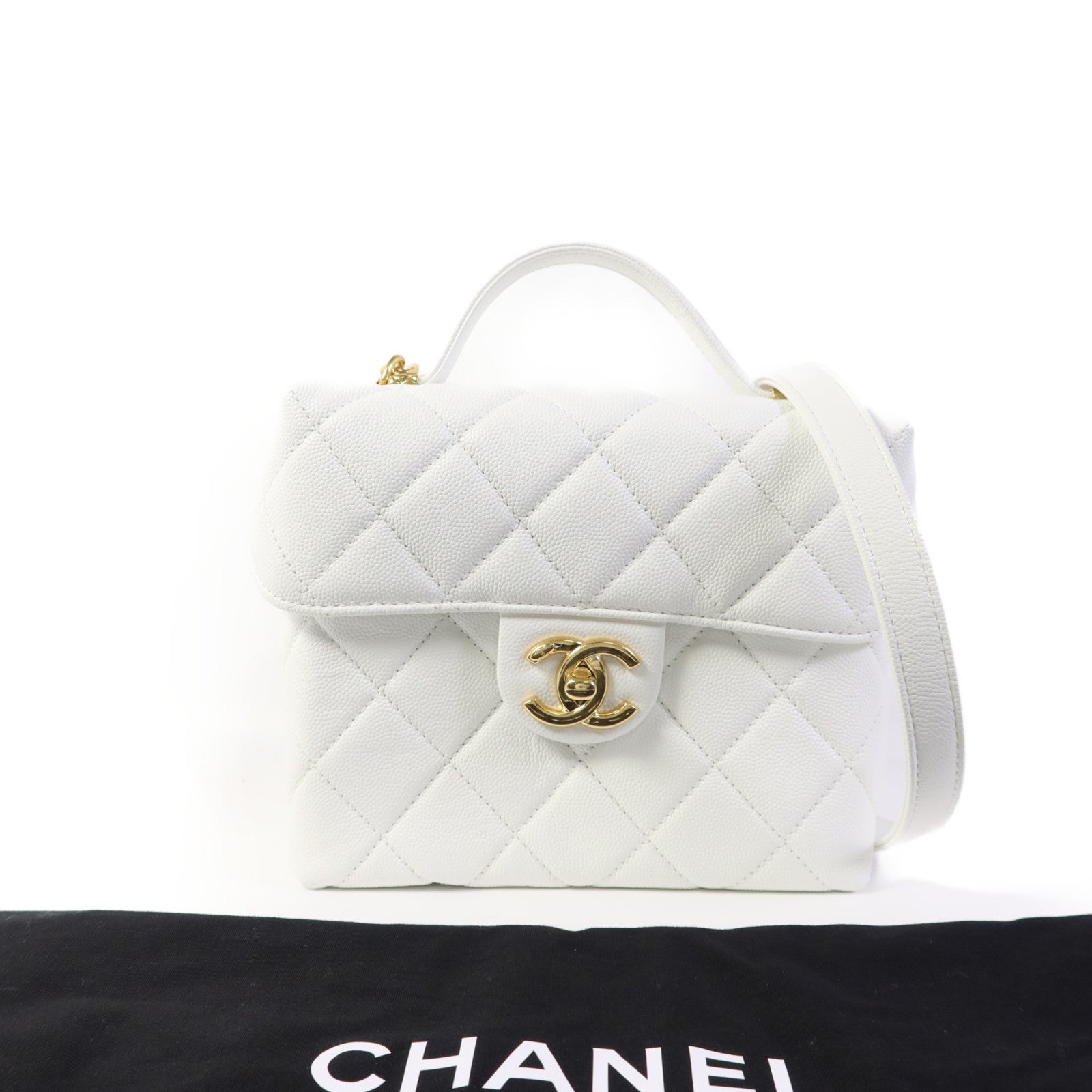 CHANEL 牛皮皮革Vanity 23C金扣鏈帶手挽肩背兩用袋