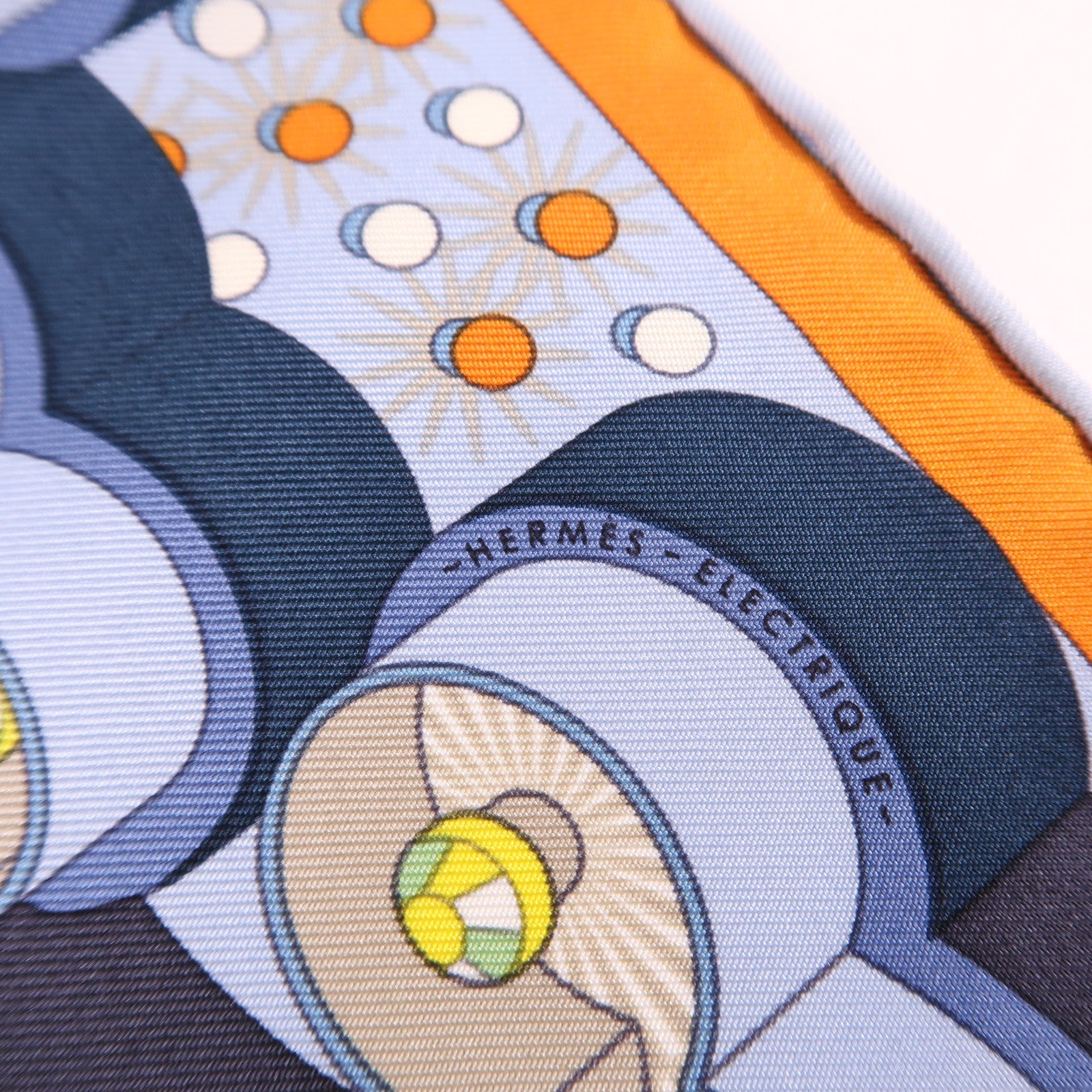 HERMES Scarf 40x40 Silk Orange Blue Multicolored